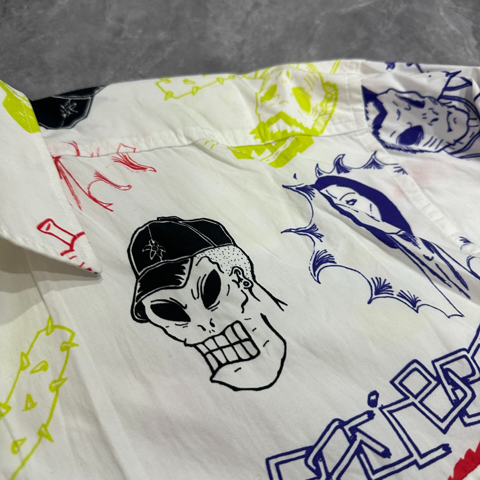 White Graffiti Print Long Sleeve Shirt — detail
