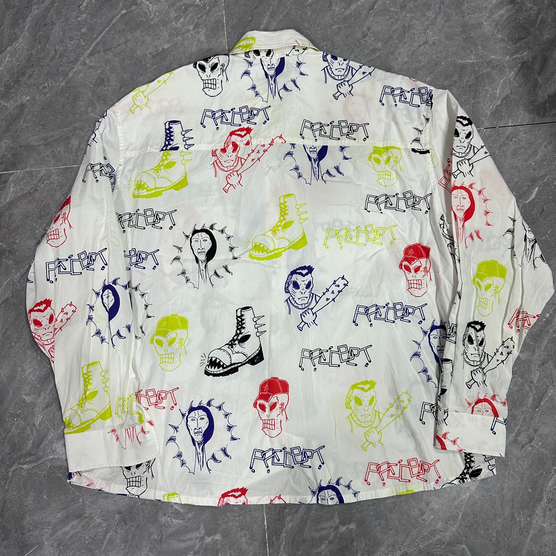 White Graffiti Print Long Sleeve Shirt — front