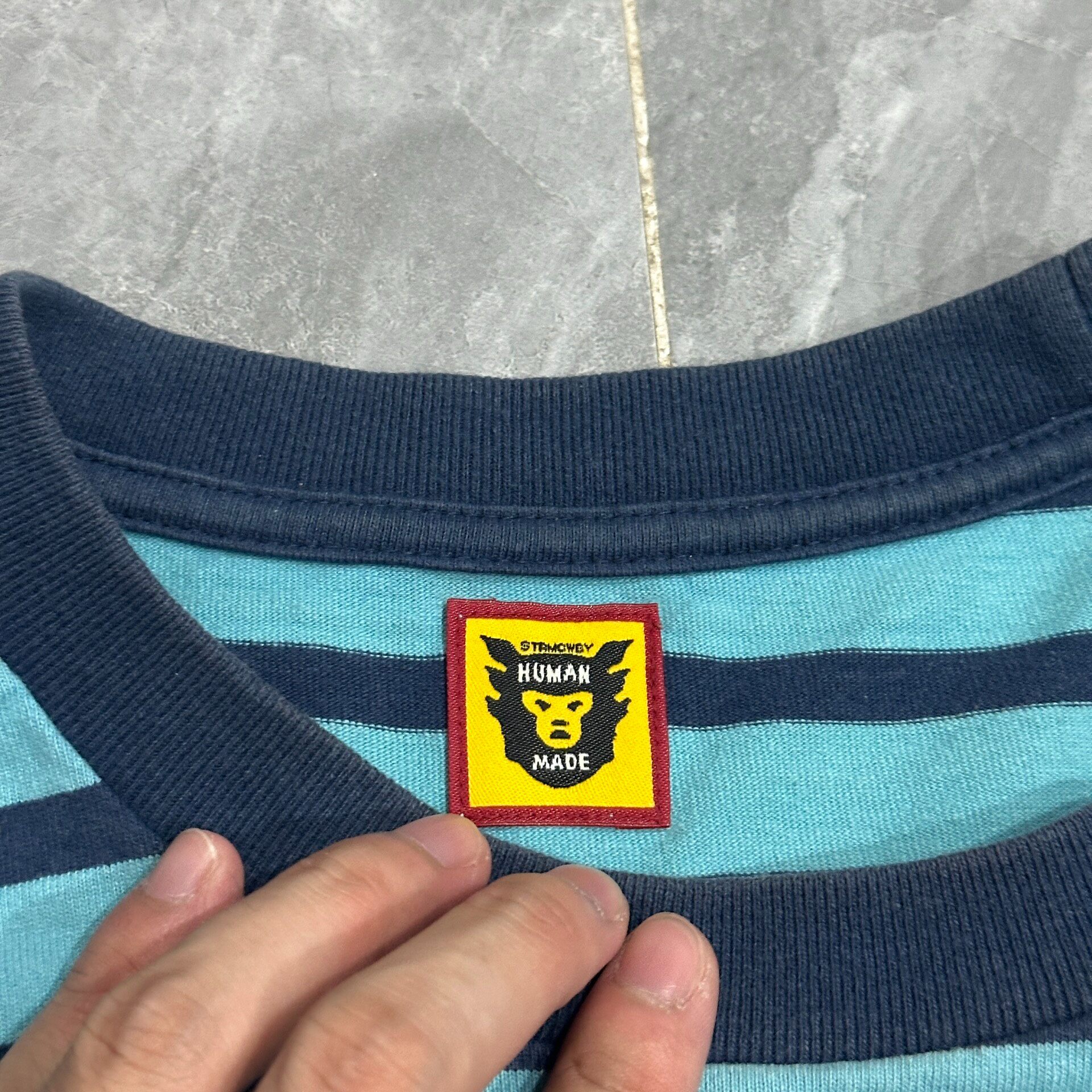 Human Made Blue Striped Heart Long Sleeve — label