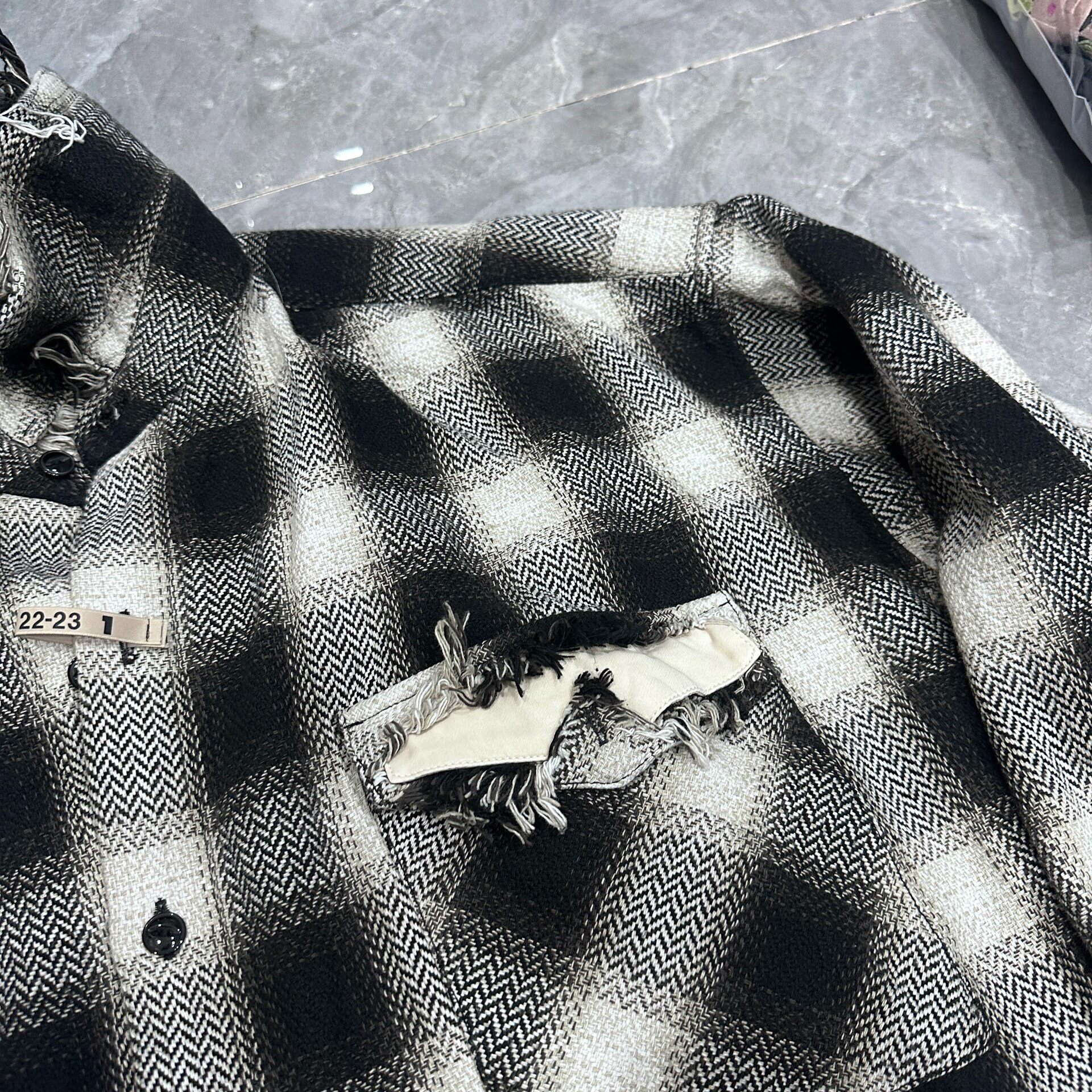 Maison Mihara Yasuhiro Plaid Distressed Shirt — label