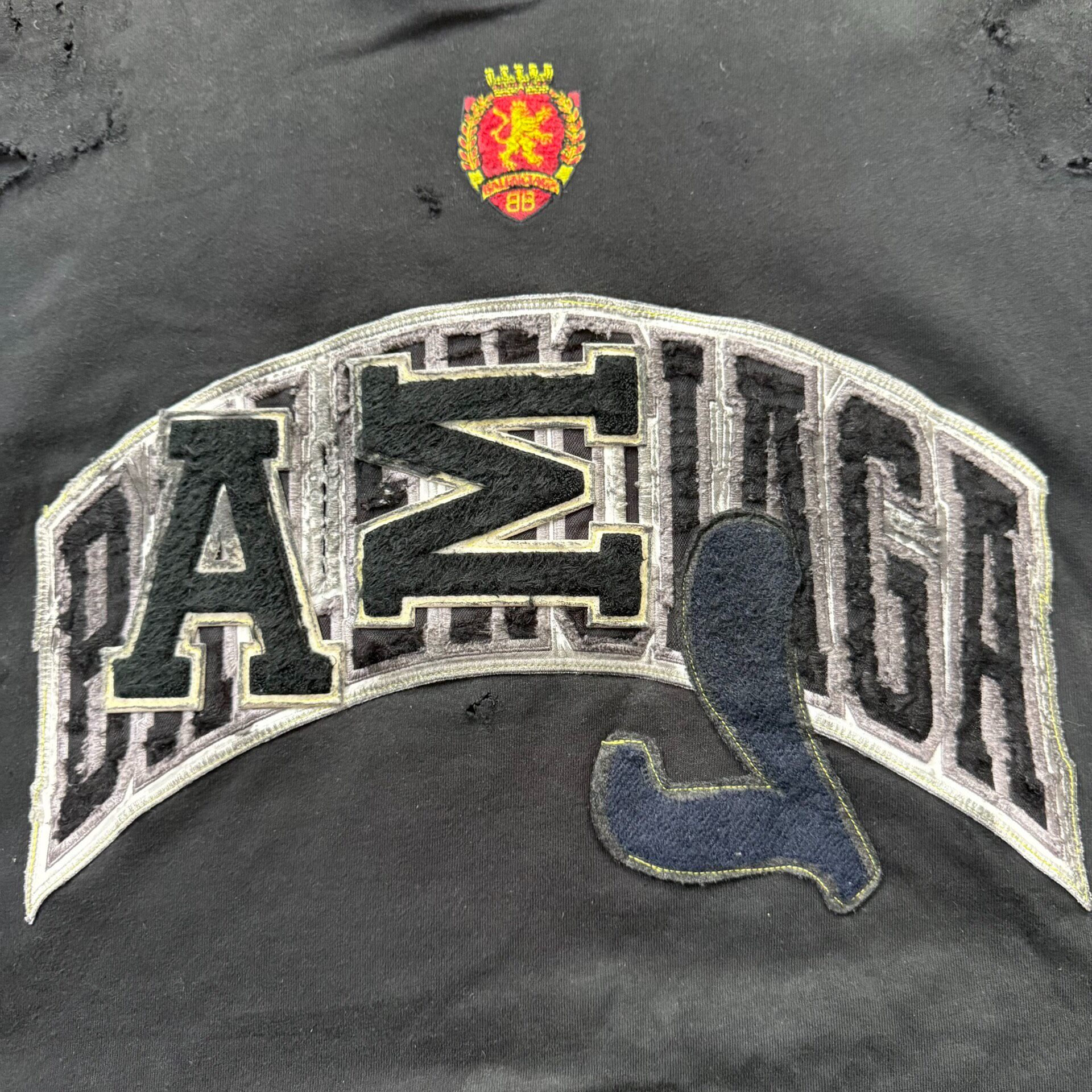 Balenciaga Distressed Embroidered Logo Tee — front