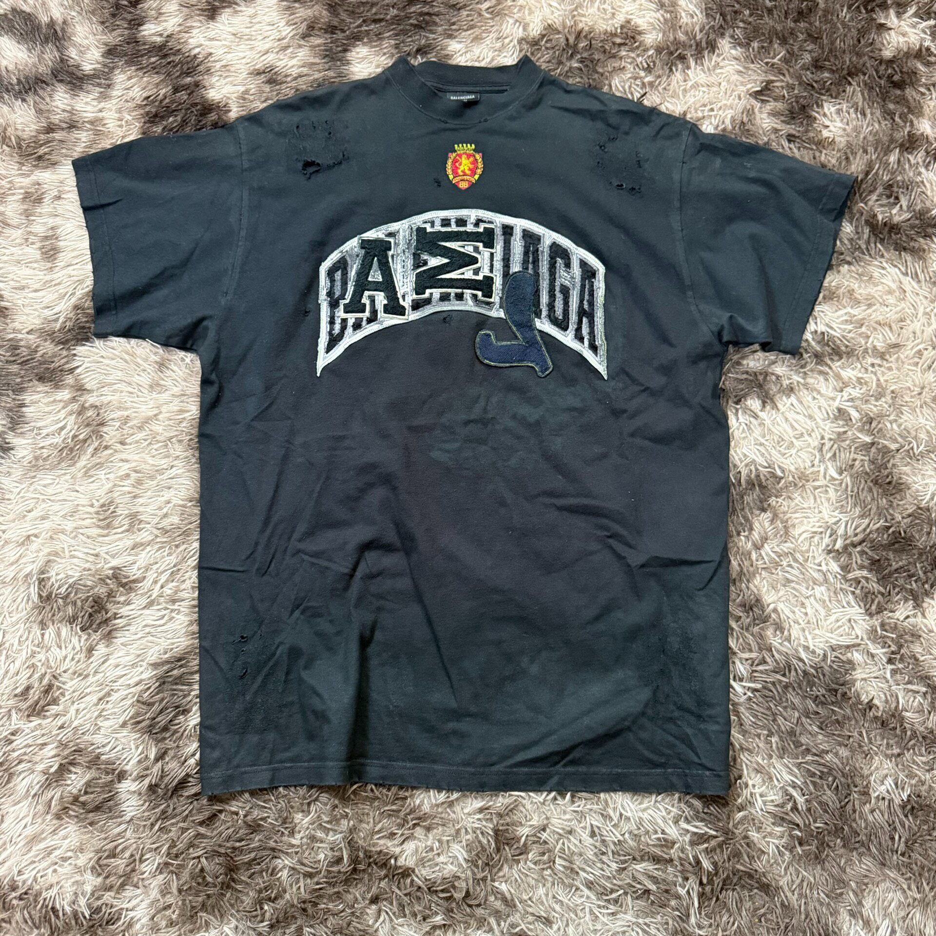 Balenciaga Distressed Embroidered Logo Tee