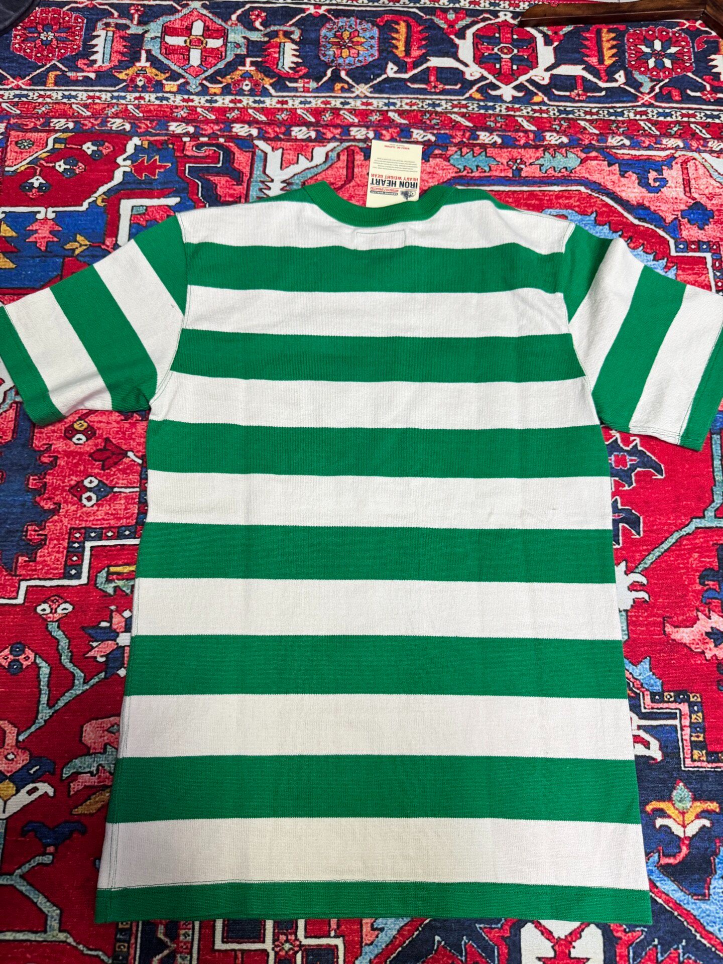 Iron Heart Green White Striped Short-Sleeve T-Shirt — back