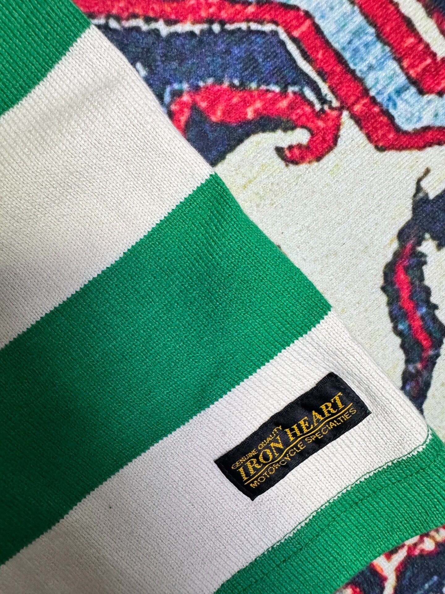 Iron Heart Green White Striped Short-Sleeve T-Shirt — detail