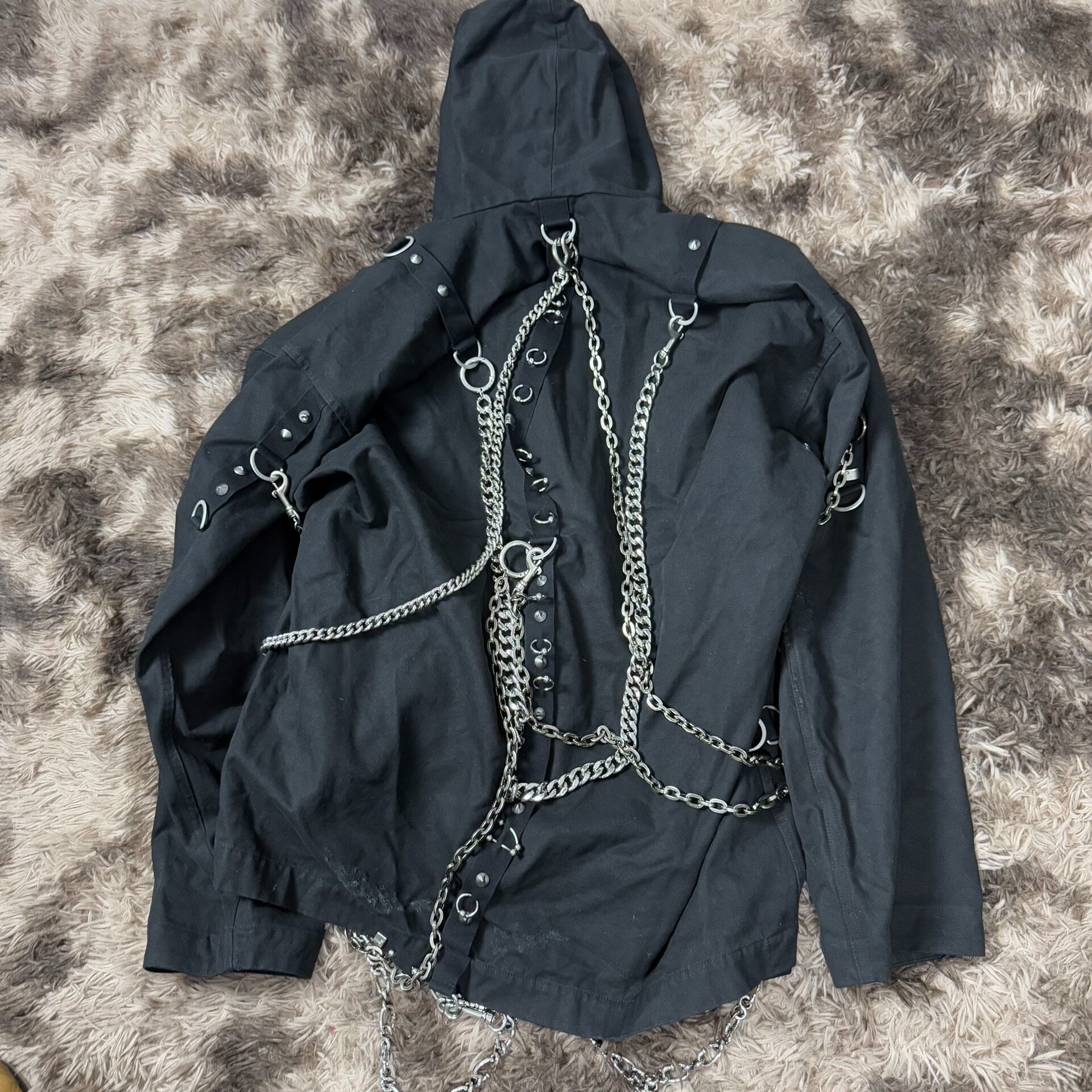 Balenciaga Hooded Studded Zip-Up Jacket — front