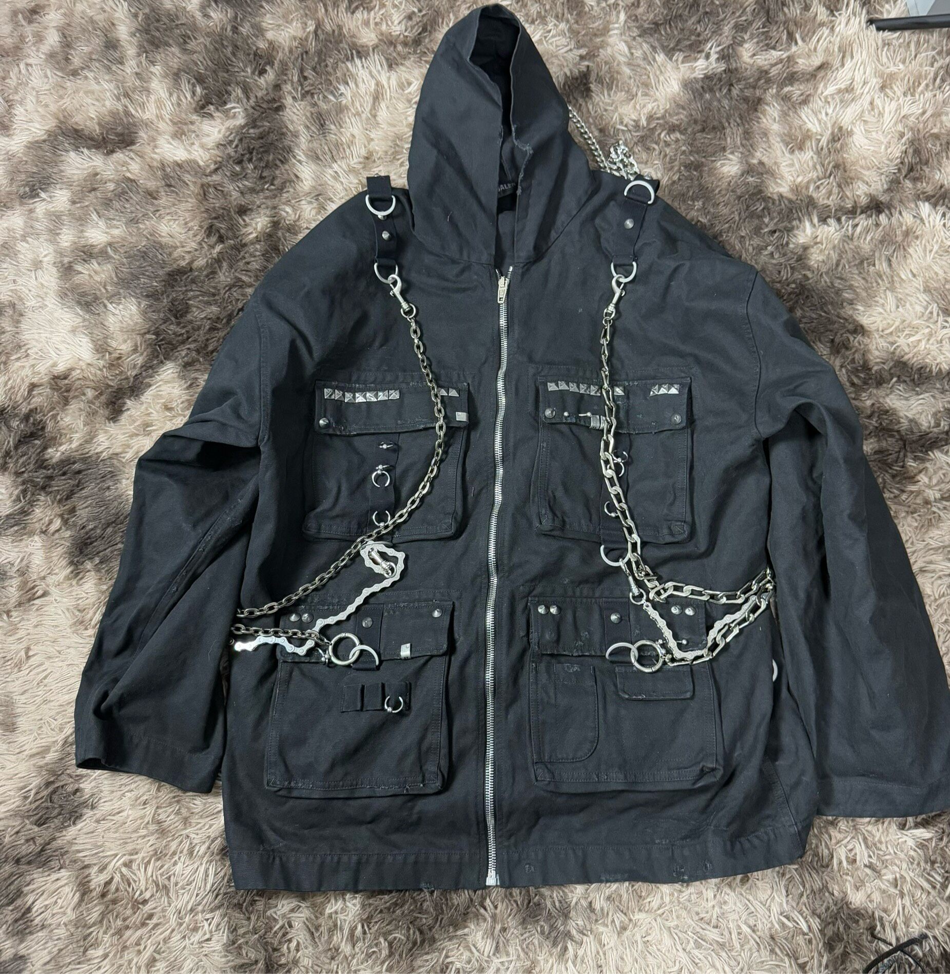 Balenciaga Hooded Studded Zip-Up Jacket