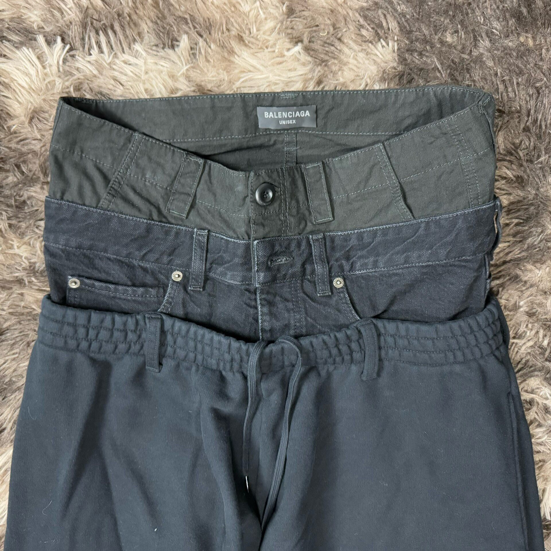 Balenciaga FW24 Three-Waistband Pants — front
