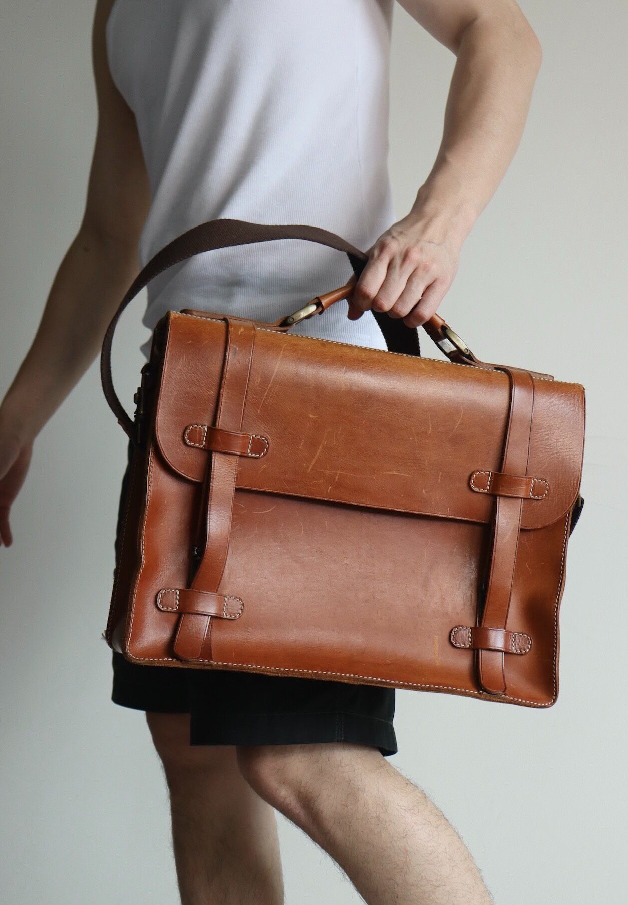 Maison Margiela Brown Leather Briefcase — front