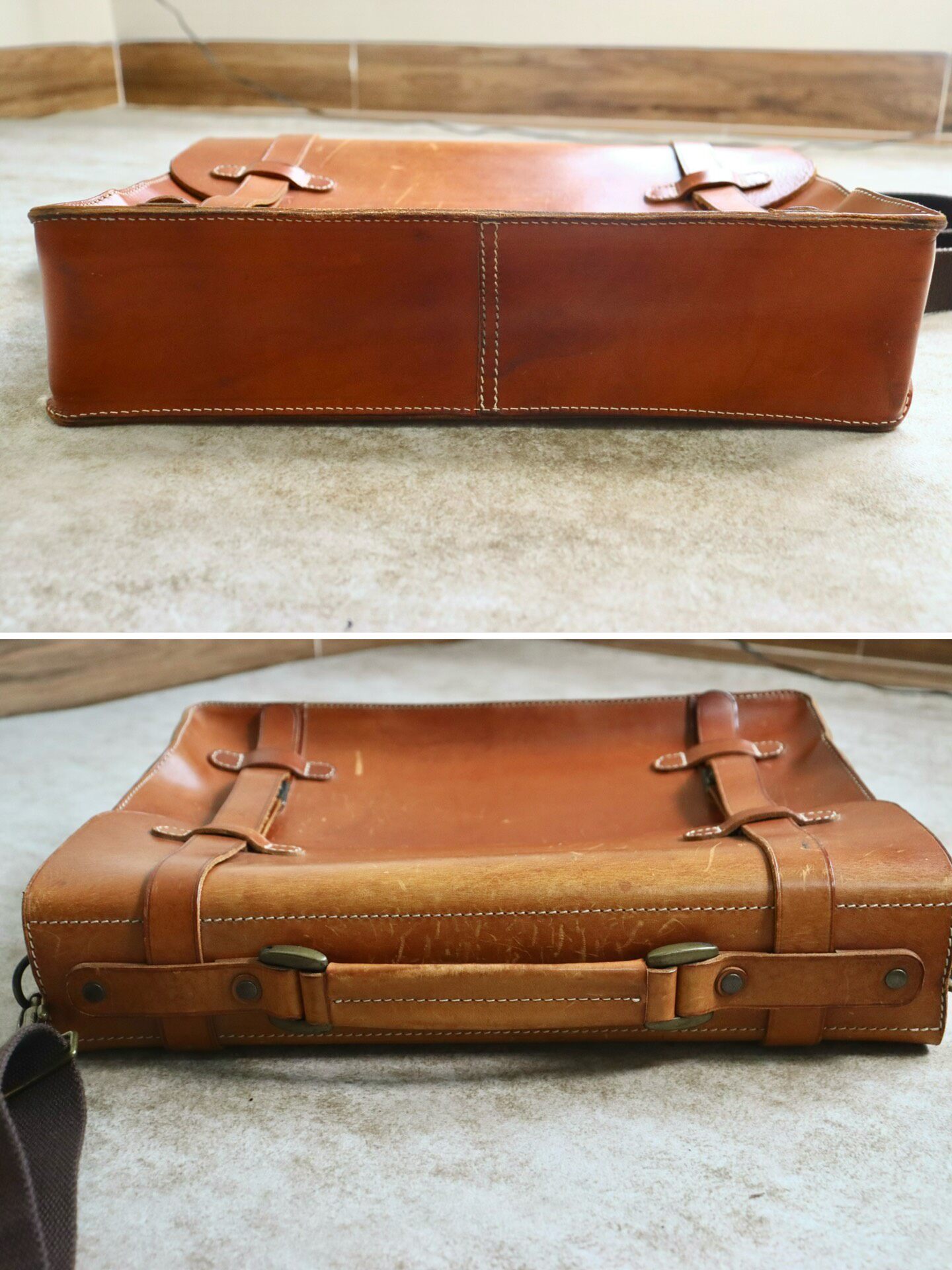 Maison Margiela Brown Leather Briefcase — label