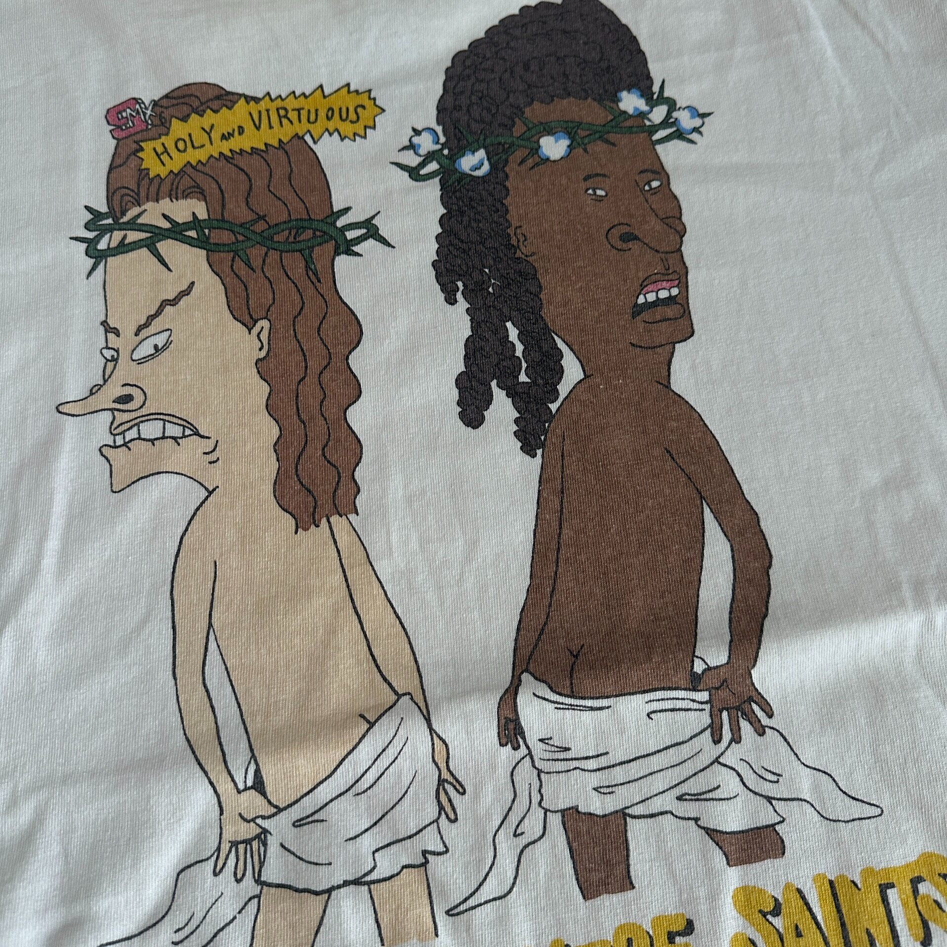 Saint Michael Cartoon Graphic White Tee — detail