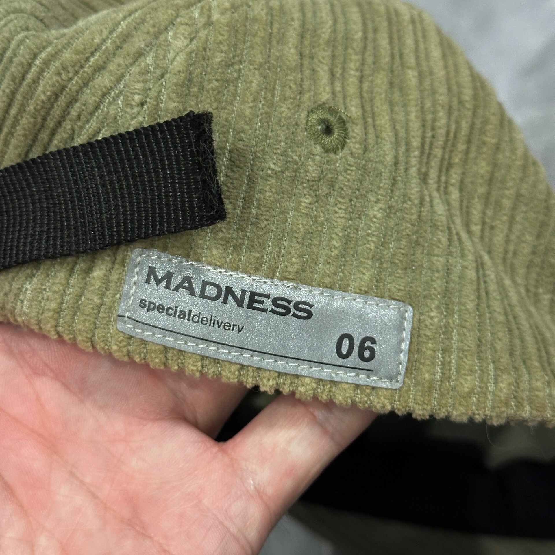 Madness MDNS Olive Corduroy Baseball Cap — detail