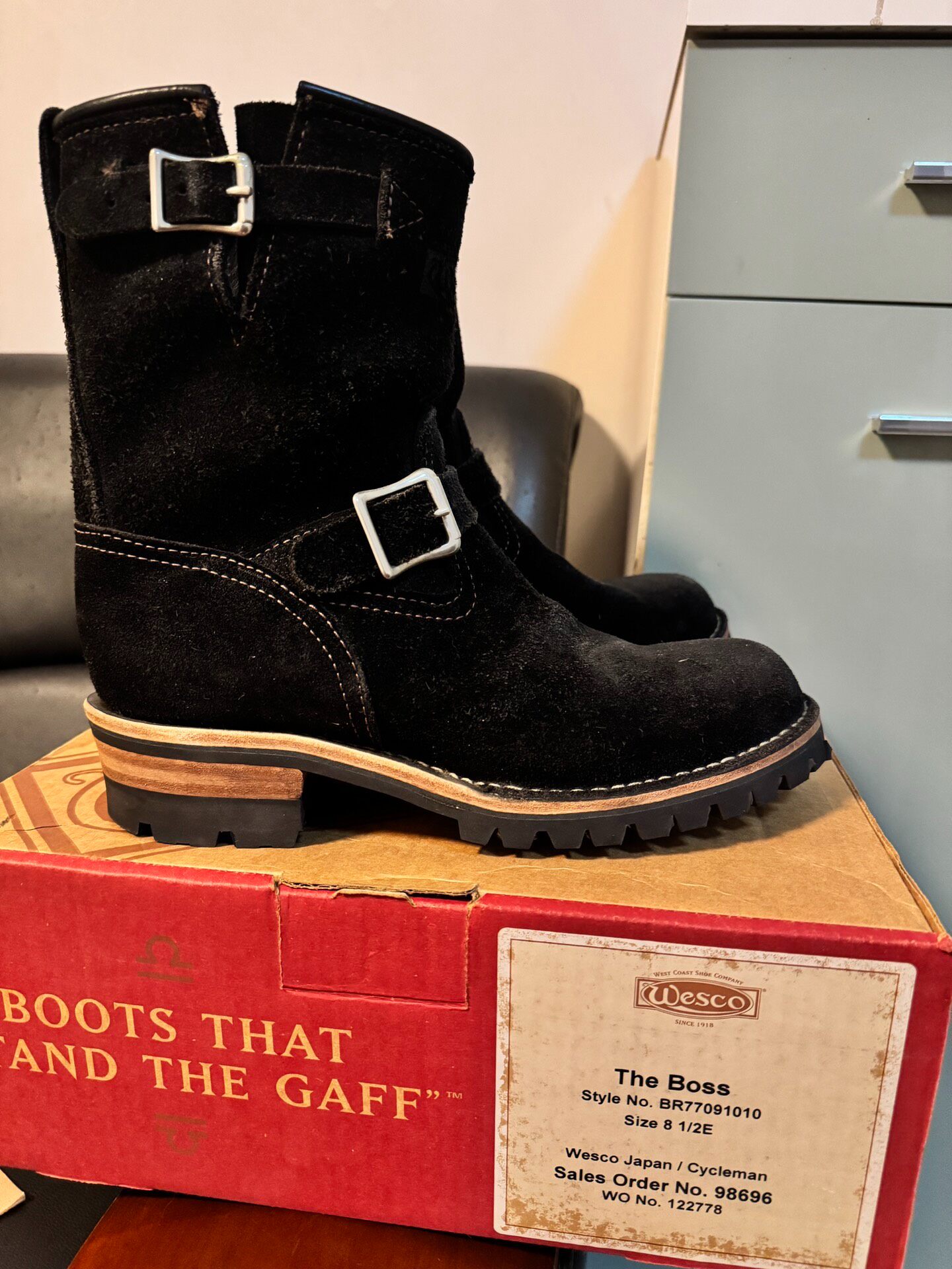 Wesco Boss Black Suede Engineer Boots — detail