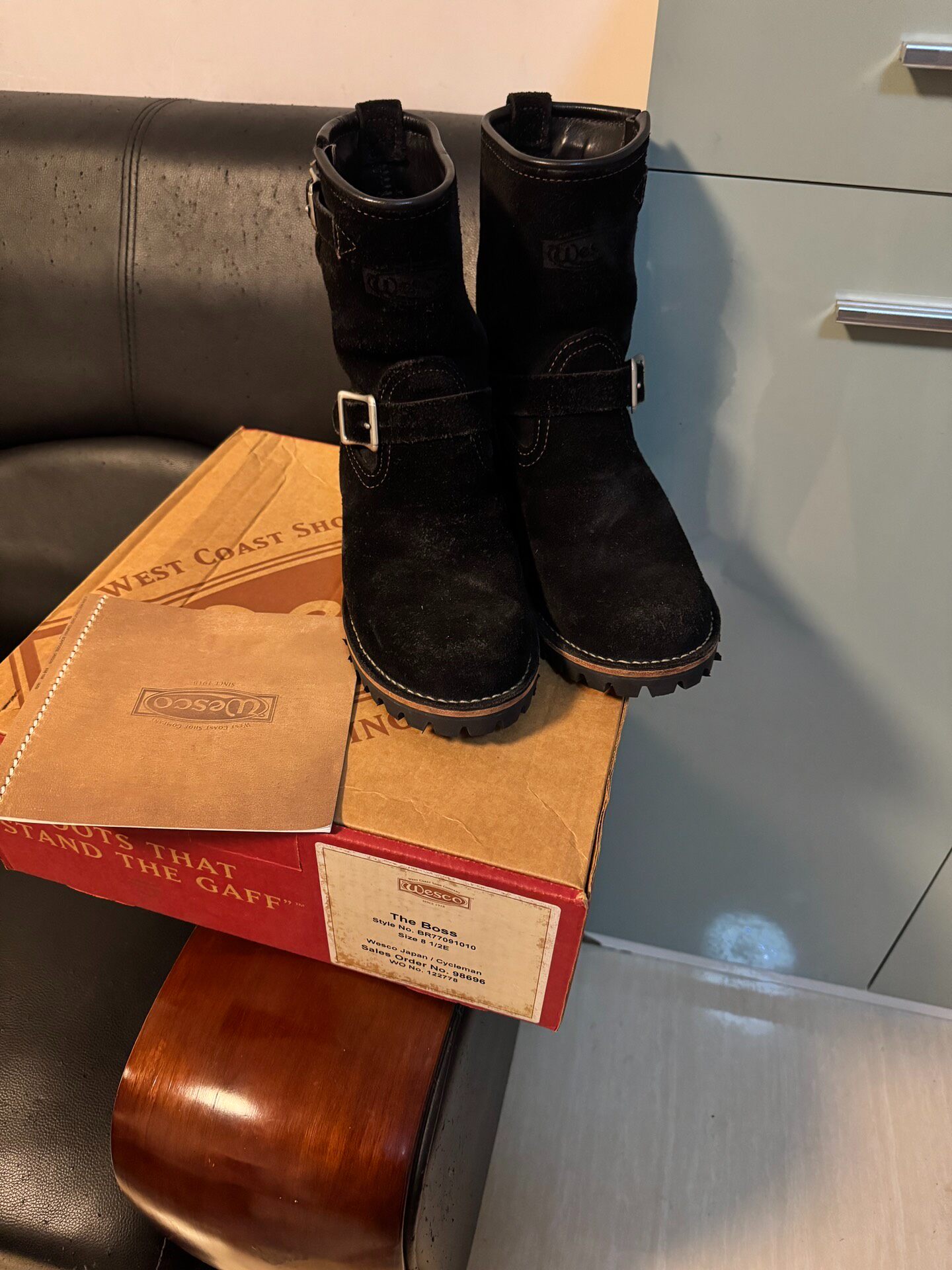 Wesco Boss Black Suede Engineer Boots
