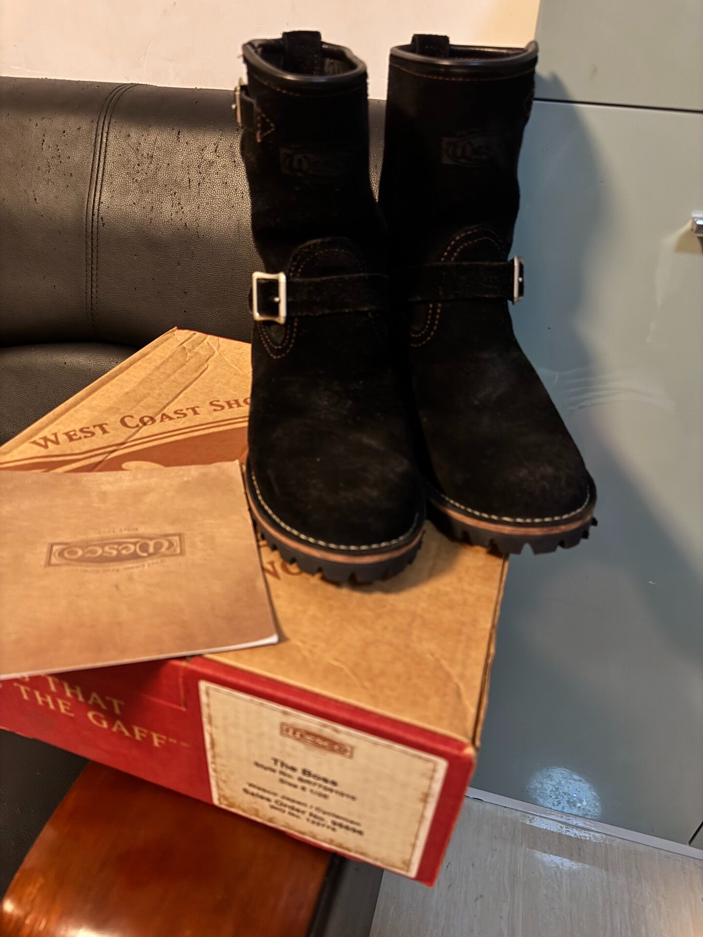 Wesco Boss Black Suede Engineer Boots — front