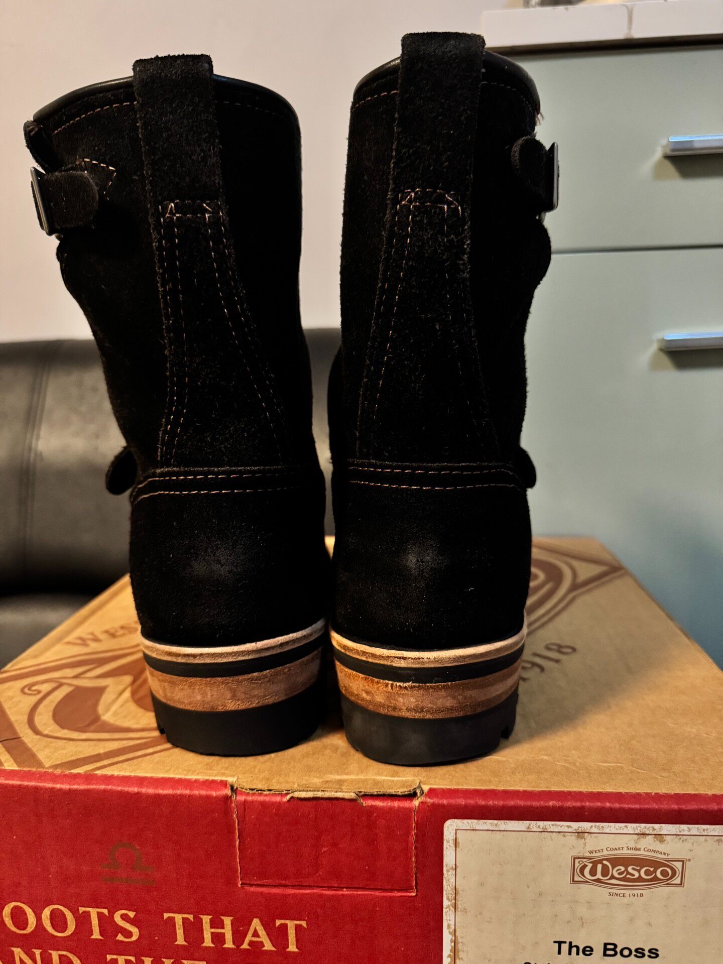 Wesco Boss Black Suede Engineer Boots — back