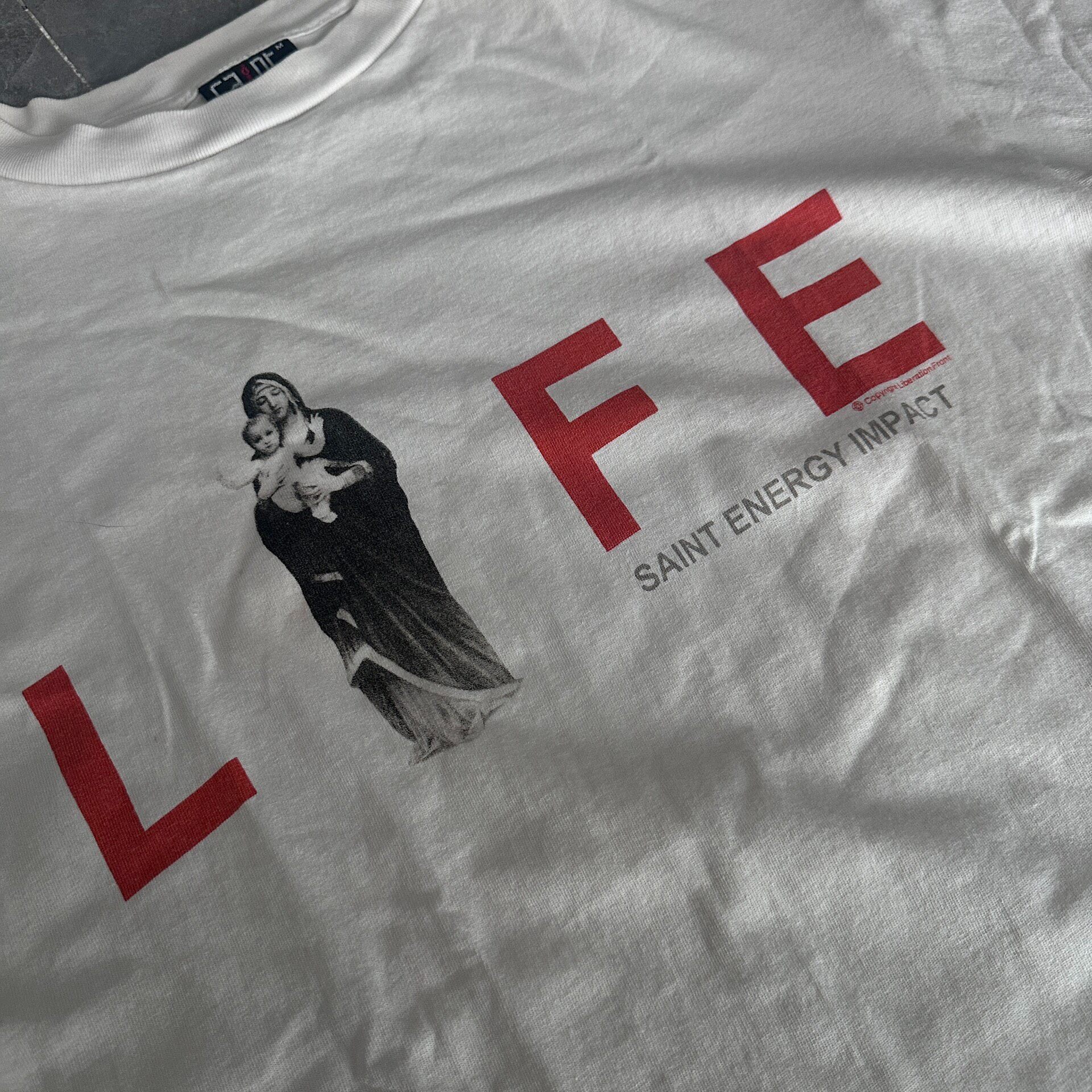 Saint Michael LIFE Virgin Mary Tee — detail