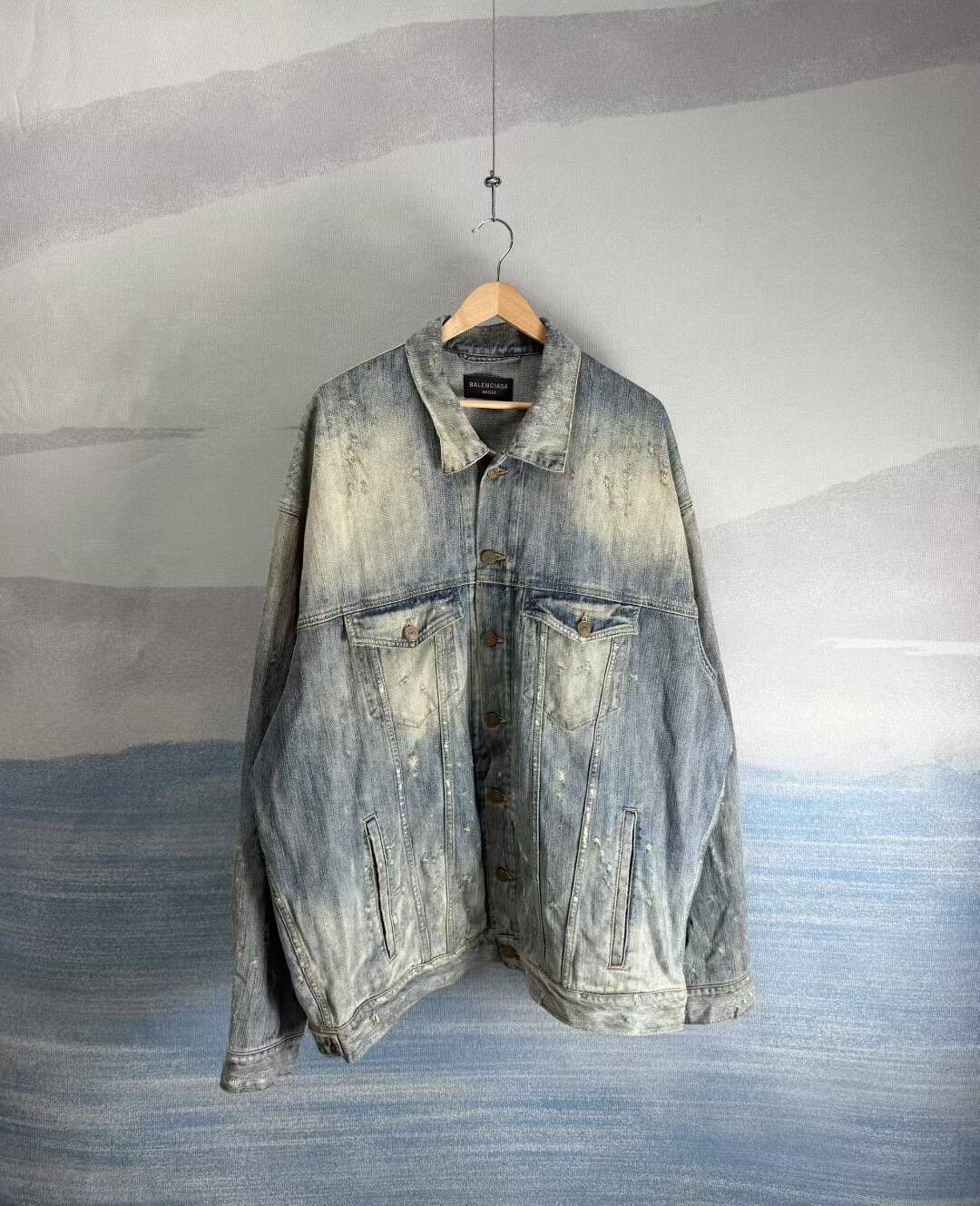 Balenciaga Mud-Wash Distressed Denim Jacket