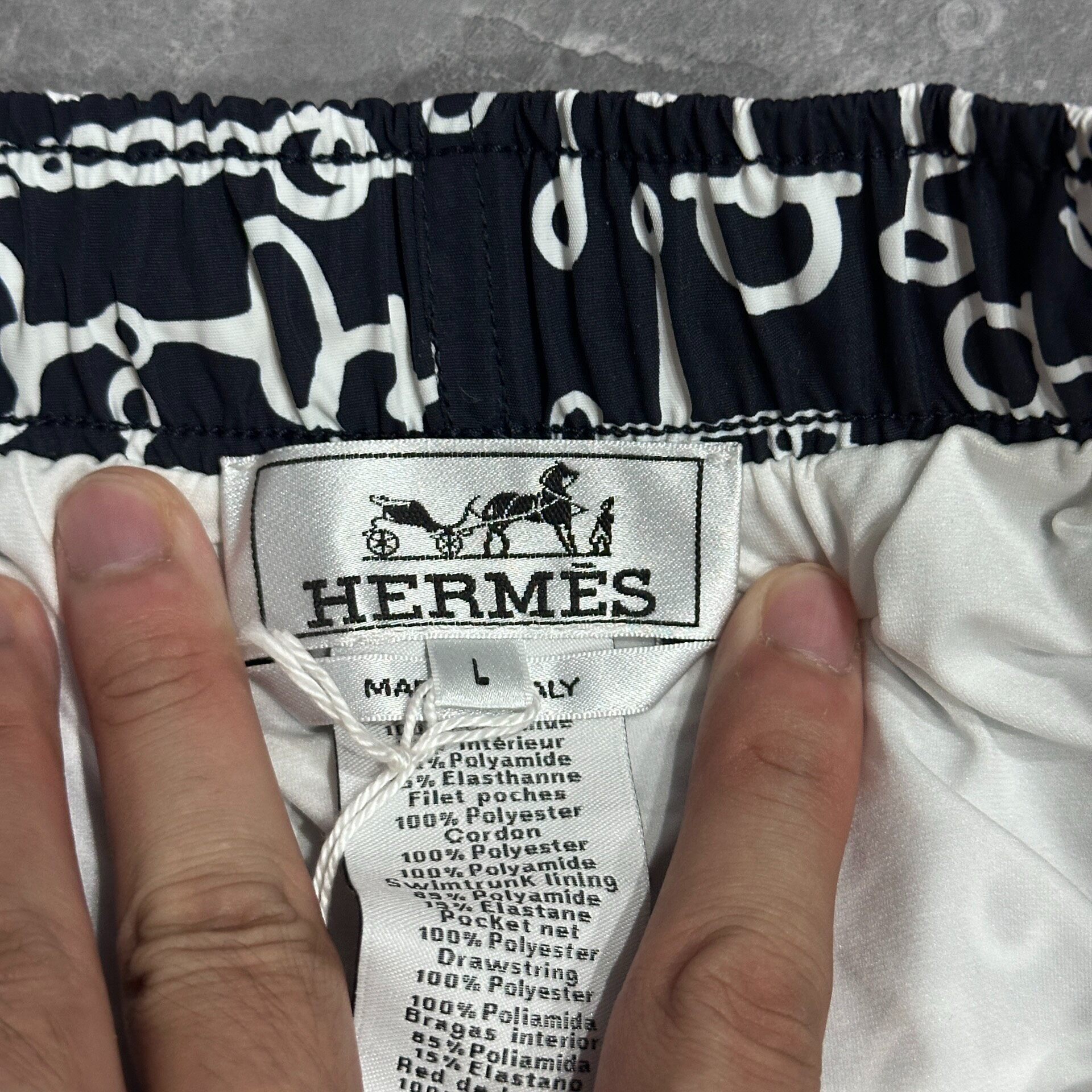 Hermes Lock Detail Black Beach Shorts — back
