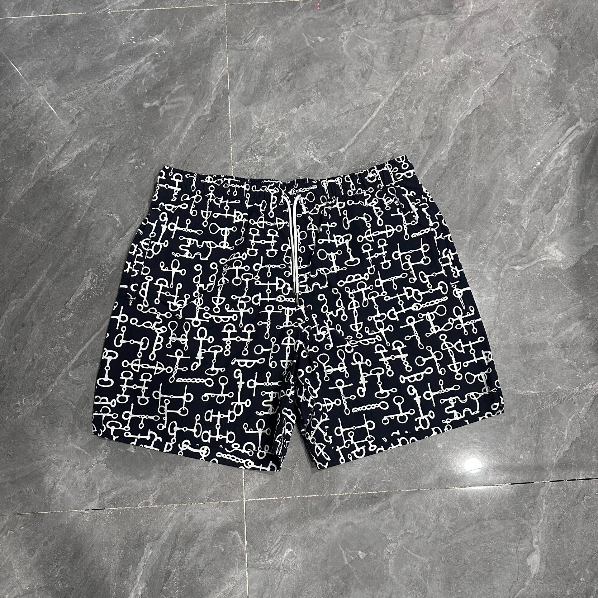 Hermes Lock Detail Black Beach Shorts