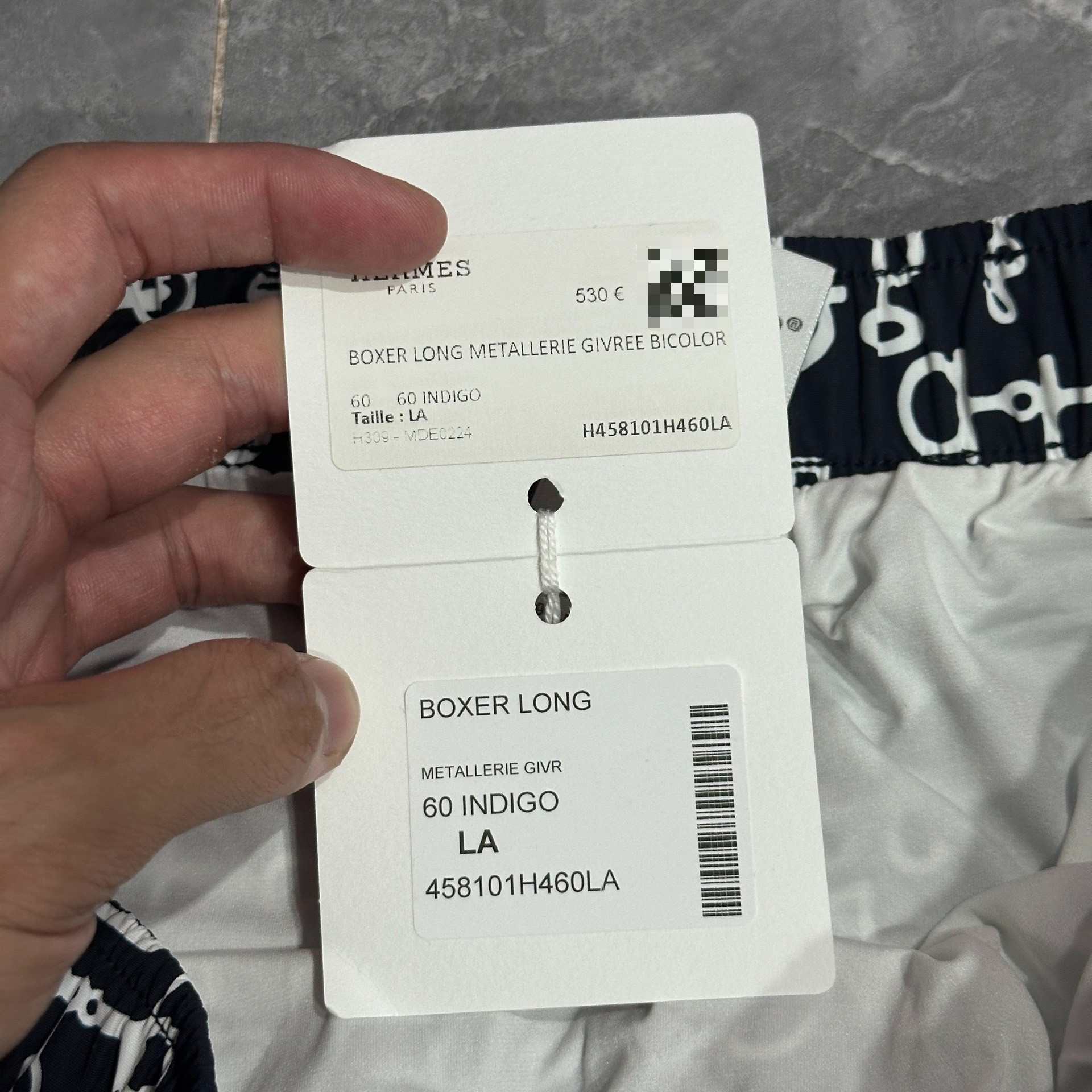 Hermes Lock Detail Black Beach Shorts — label