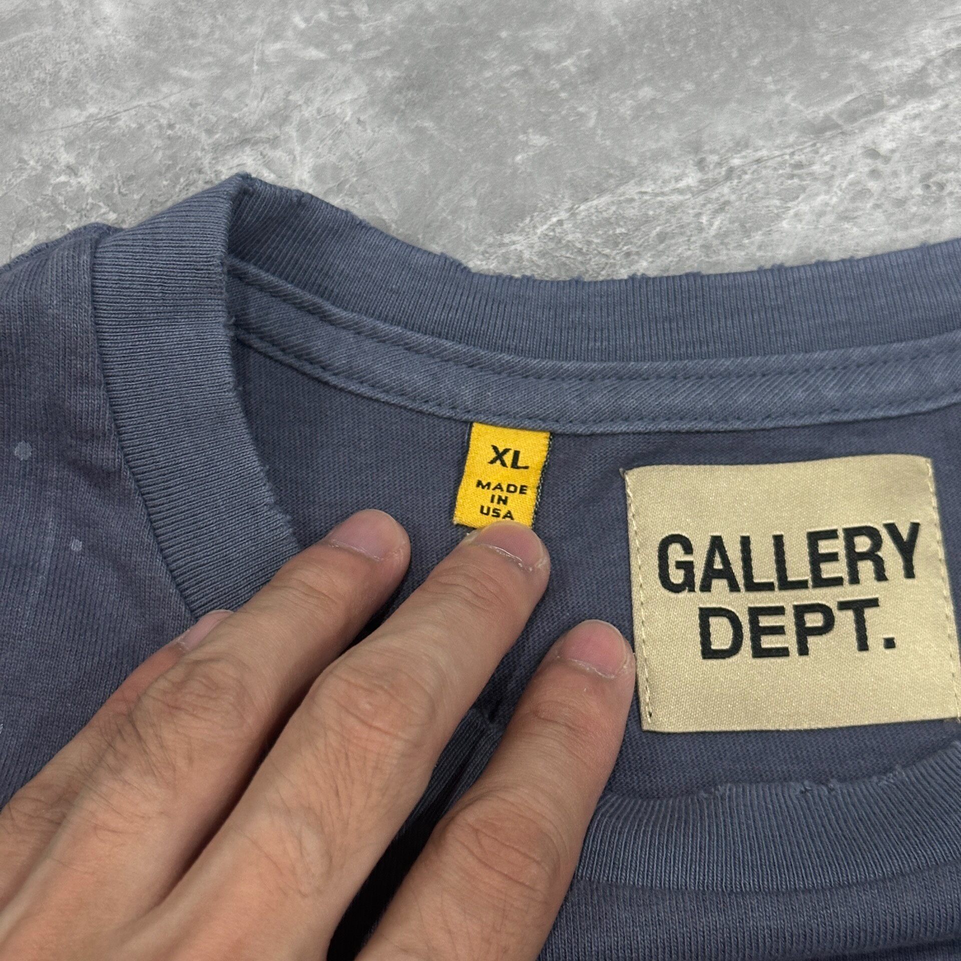 Gallery Dept Dark Blue Splatter T-Shirt — label