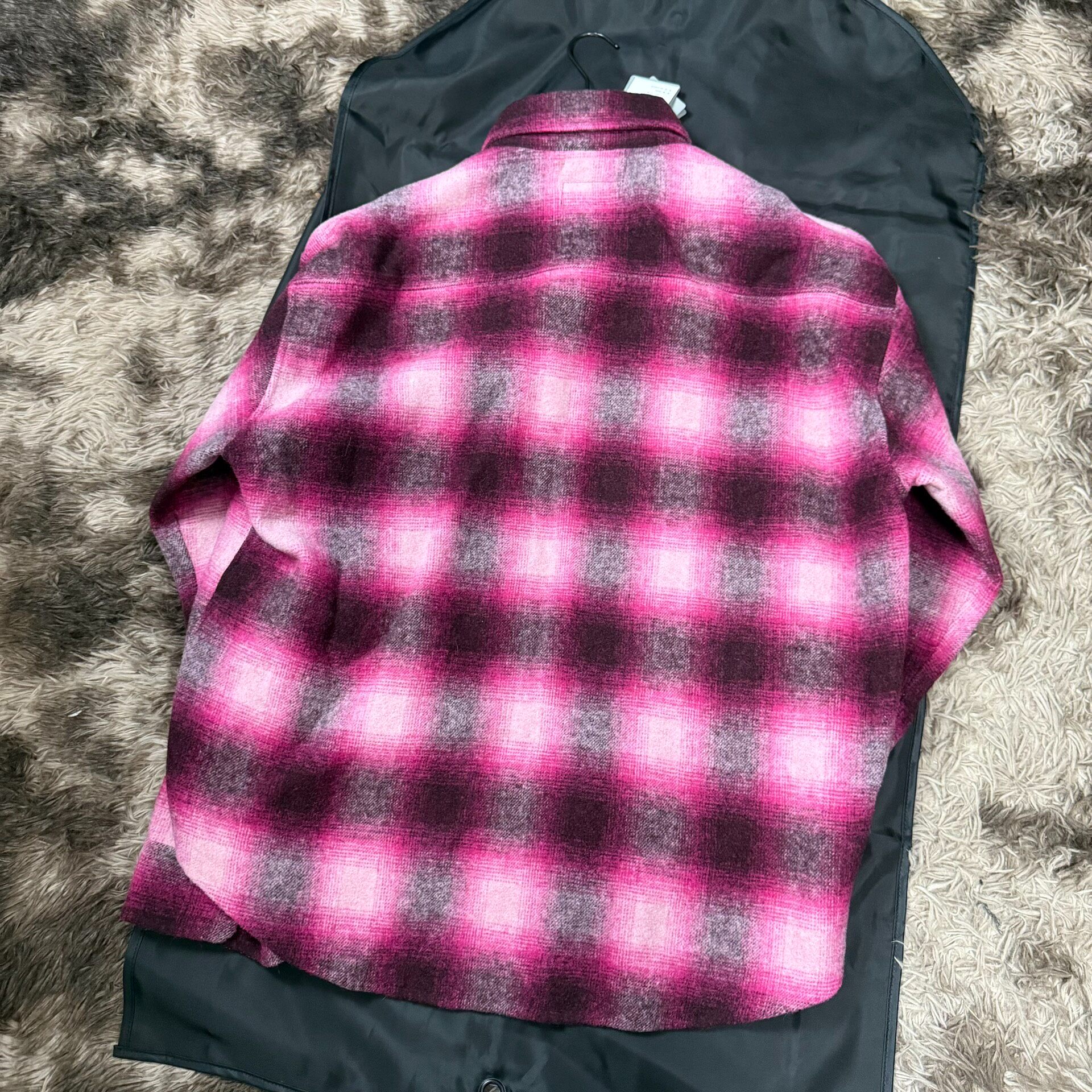 Balenciaga 25SS Pink Plaid Wool Shirt Jacket — detail