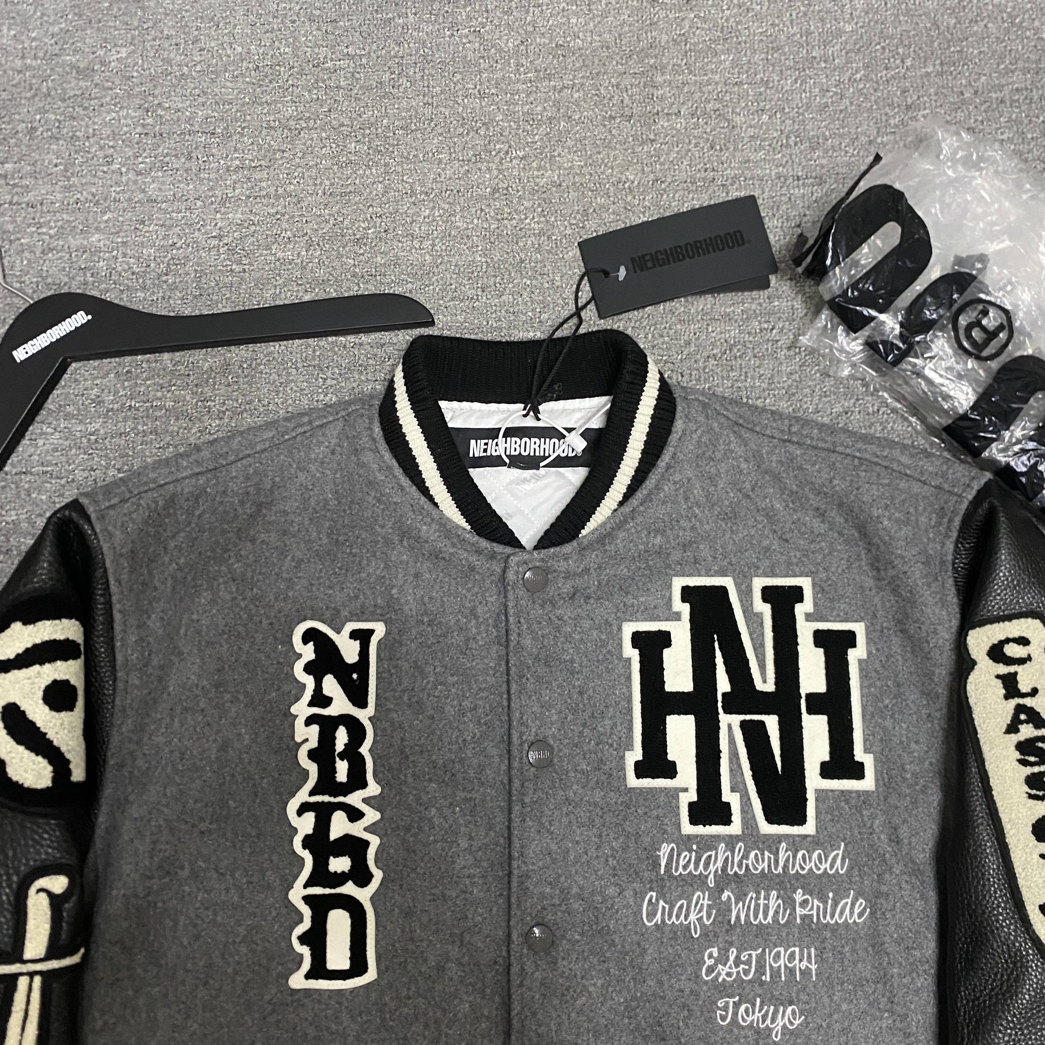 NEIGHBORHOOD 23AW Leather Sleeve Varsity Jacket — back