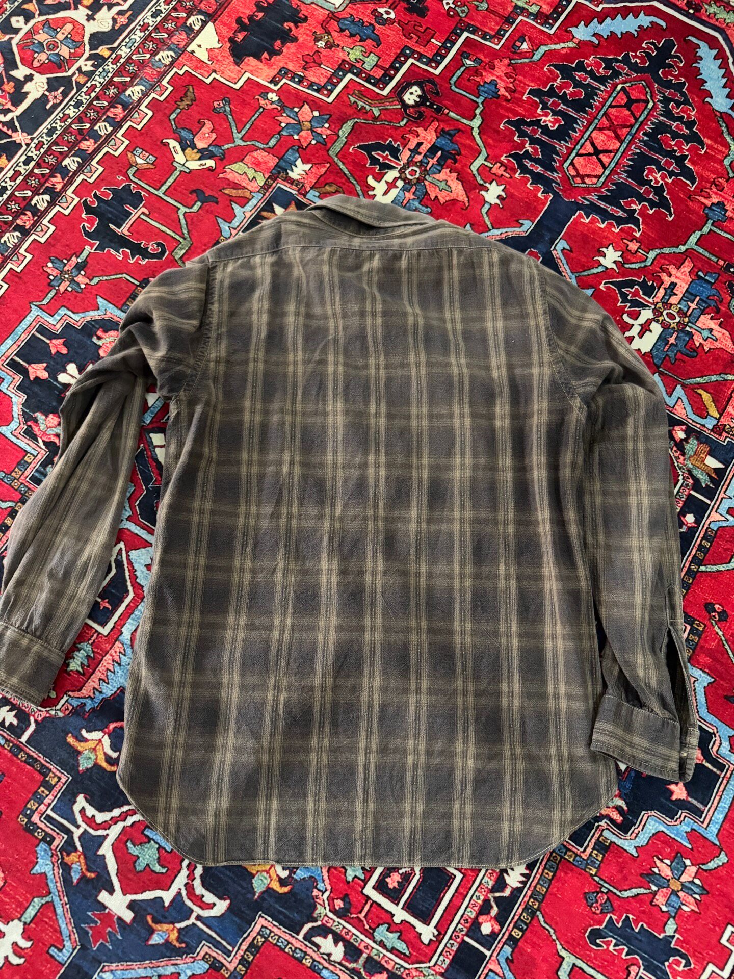 Freewheelers Brown Plaid Long-Sleeve Shirt — detail