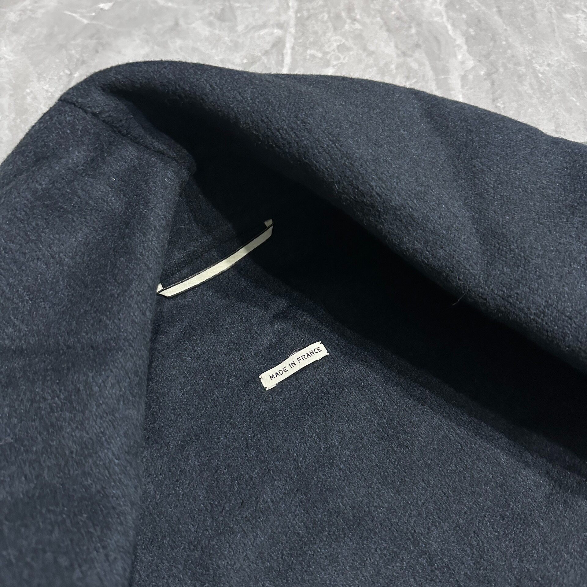 Hermes Gray Navy Lined Long Cloak Coat — detail