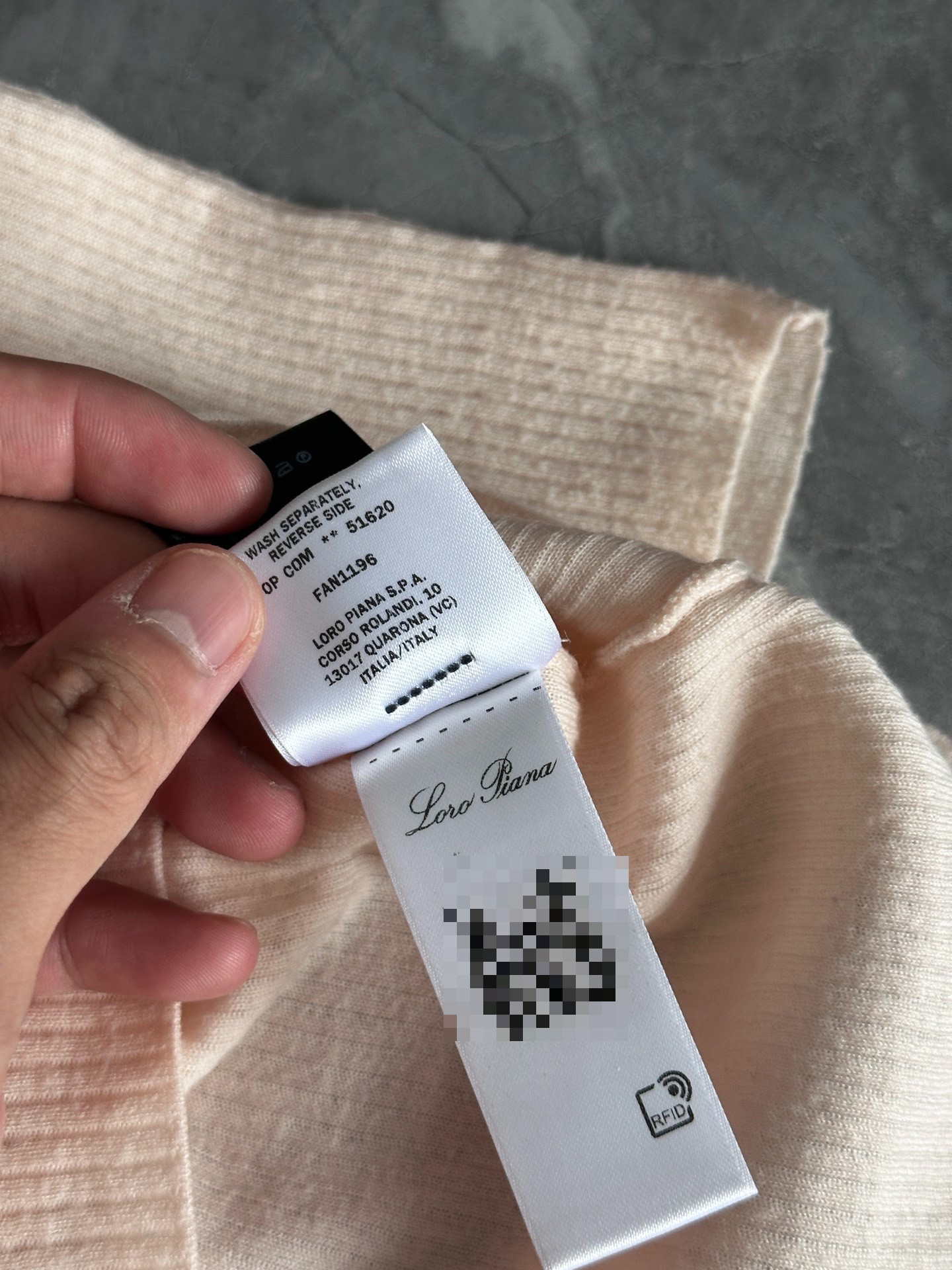Loro Piana Pale Pink Turtleneck Sweater — label