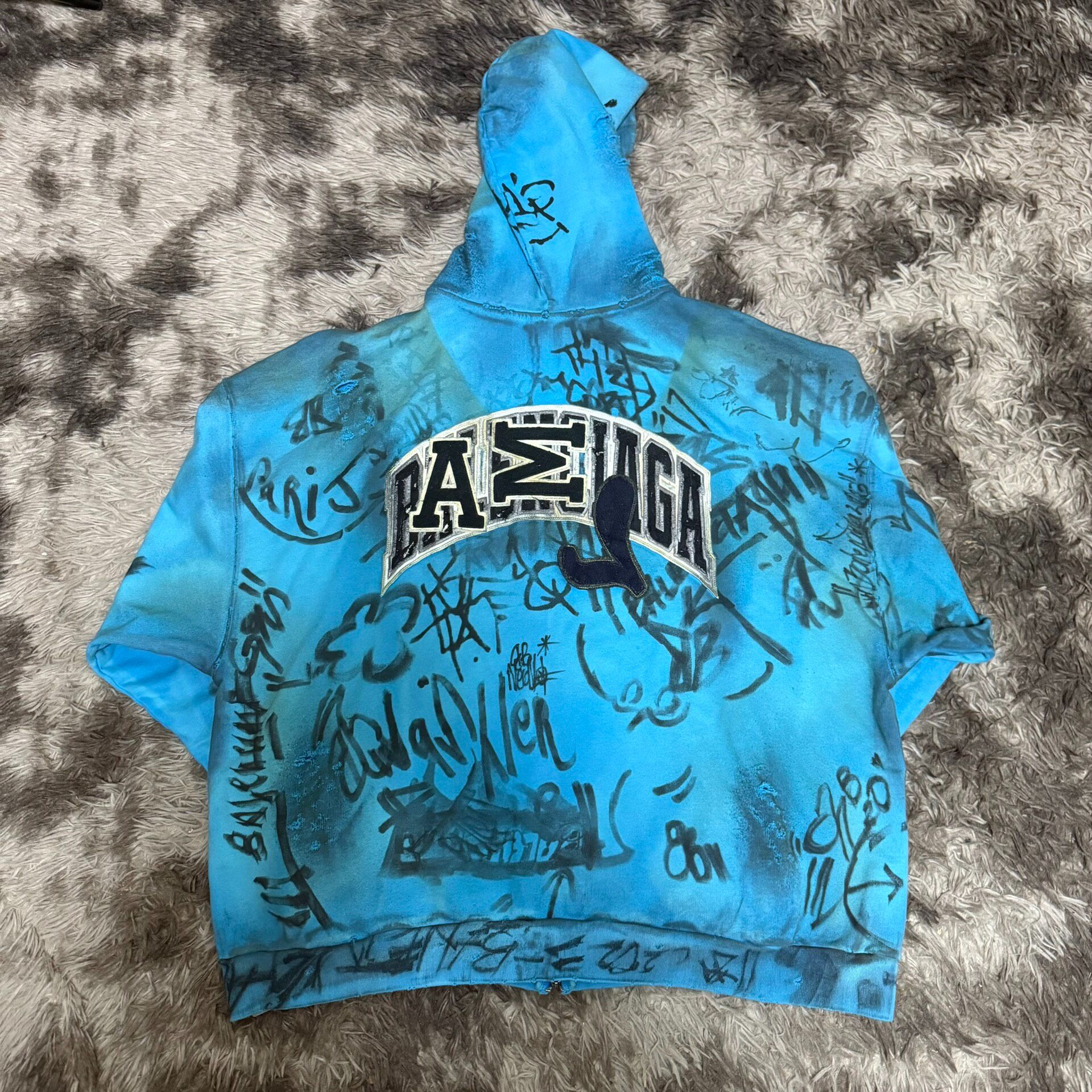 Balenciaga 23AW Blue Man Utd Zip-Up Hoodie — front