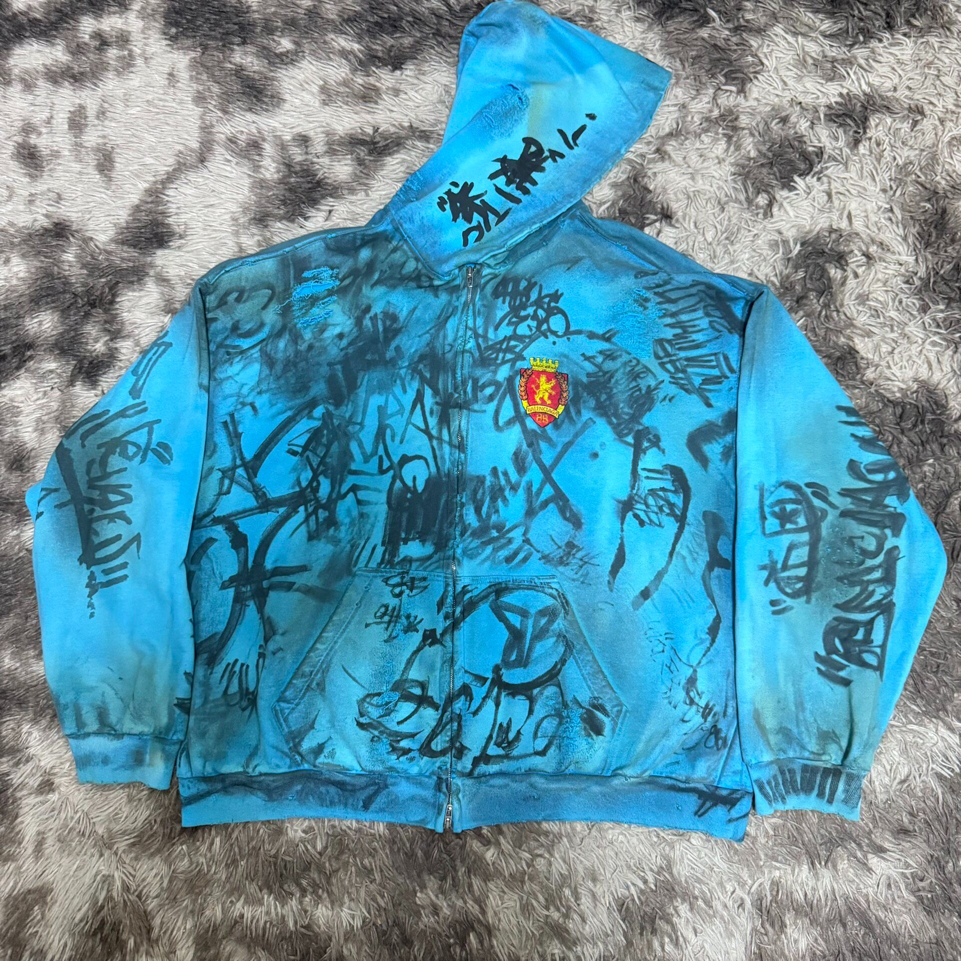 Balenciaga 23AW Blue Man Utd Zip-Up Hoodie