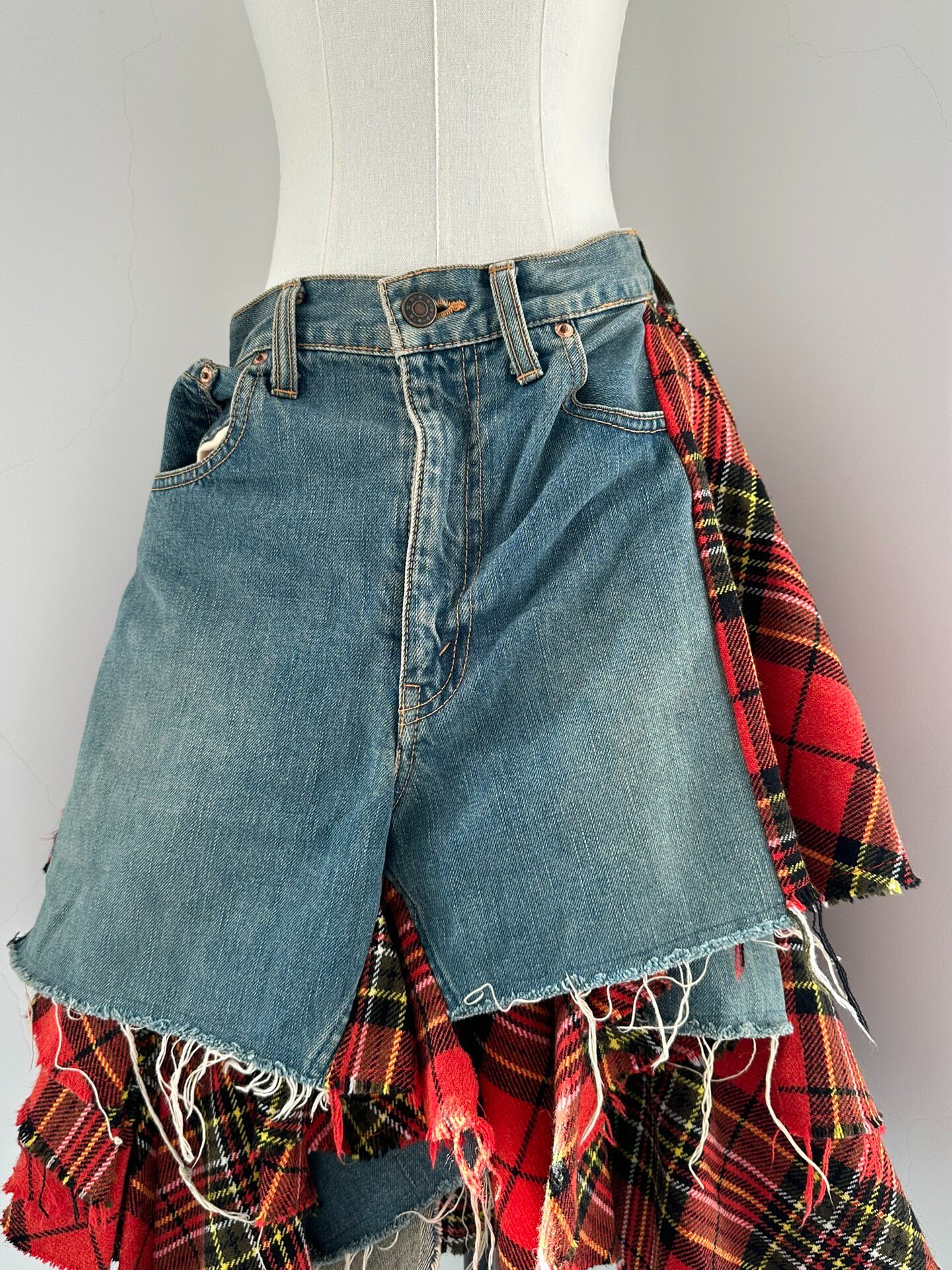 Junya Watanabe 2004 Runway Denim Plaid Skirt — detail