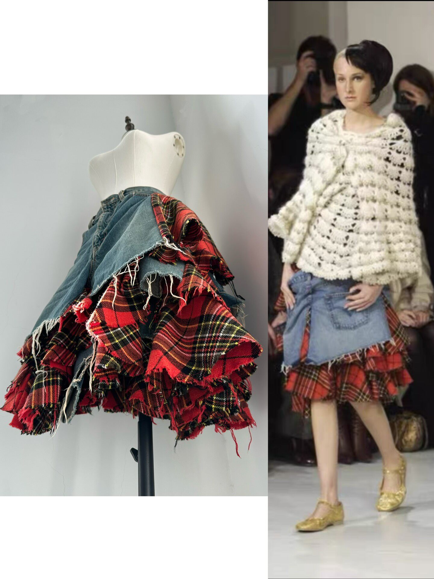Junya Watanabe 2004 Runway Denim Plaid Skirt — back