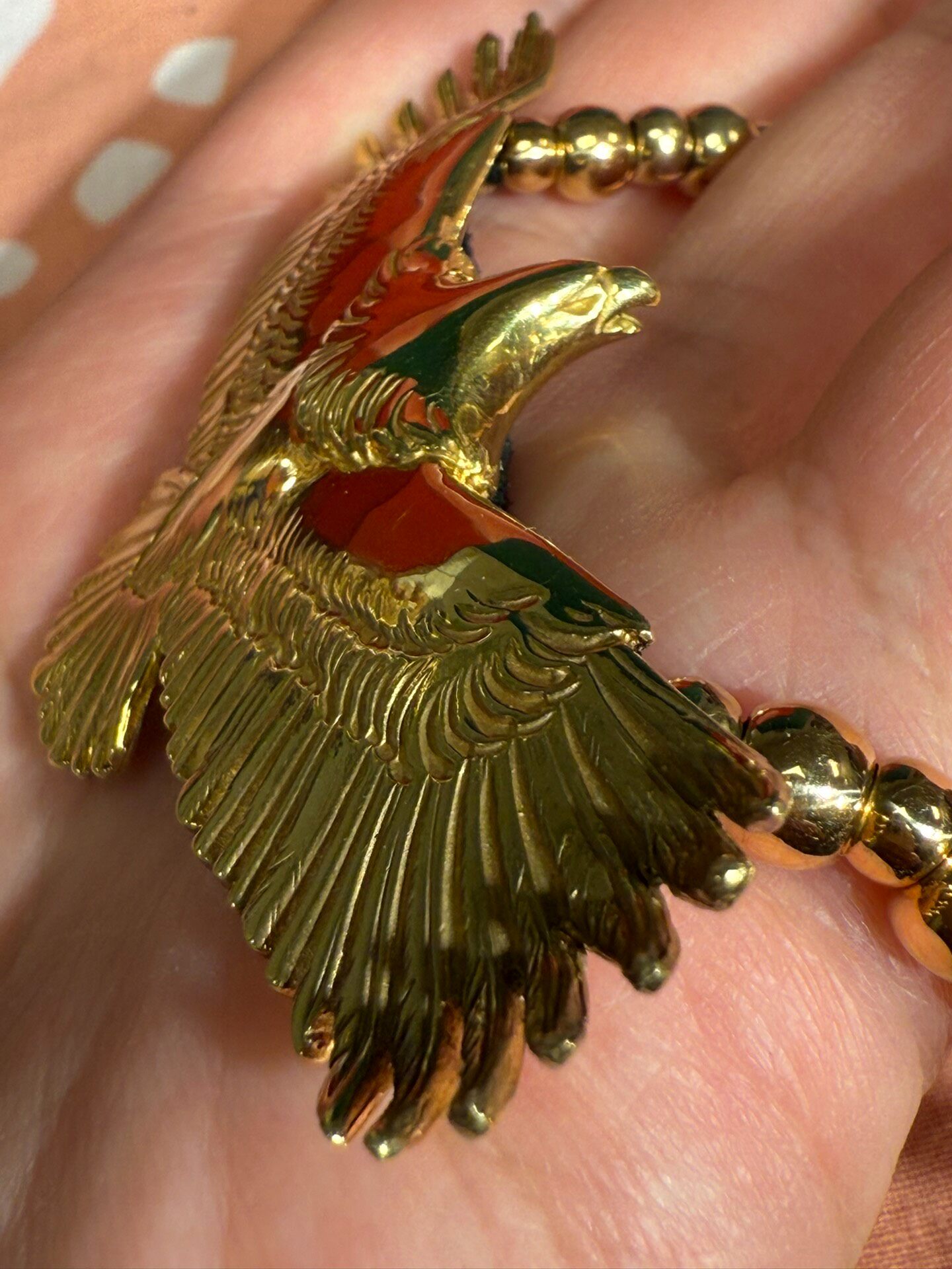 Tadyking Gold Eagle Beaded Necklace — detail