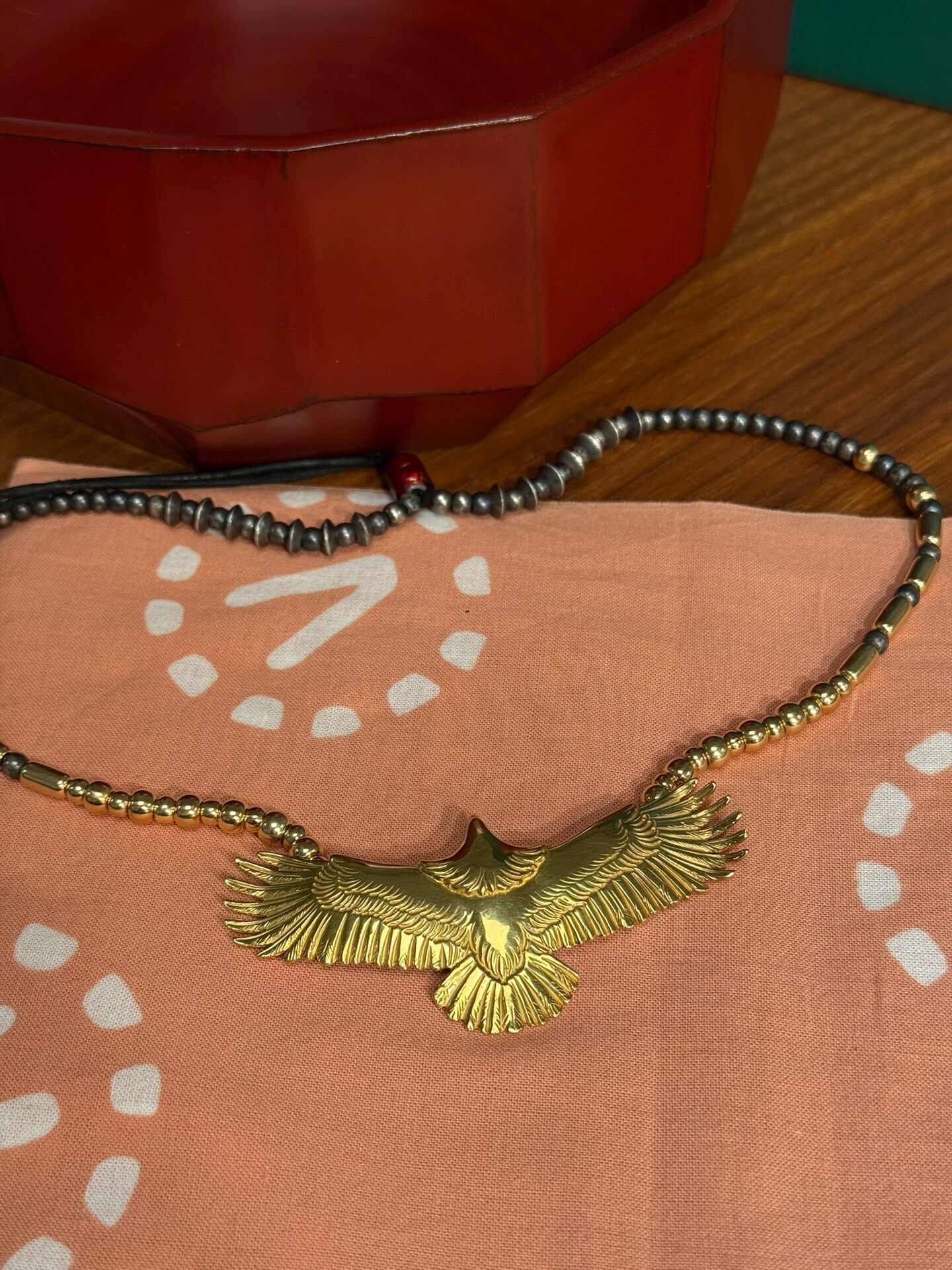 Tadyking Gold Eagle Beaded Necklace — front