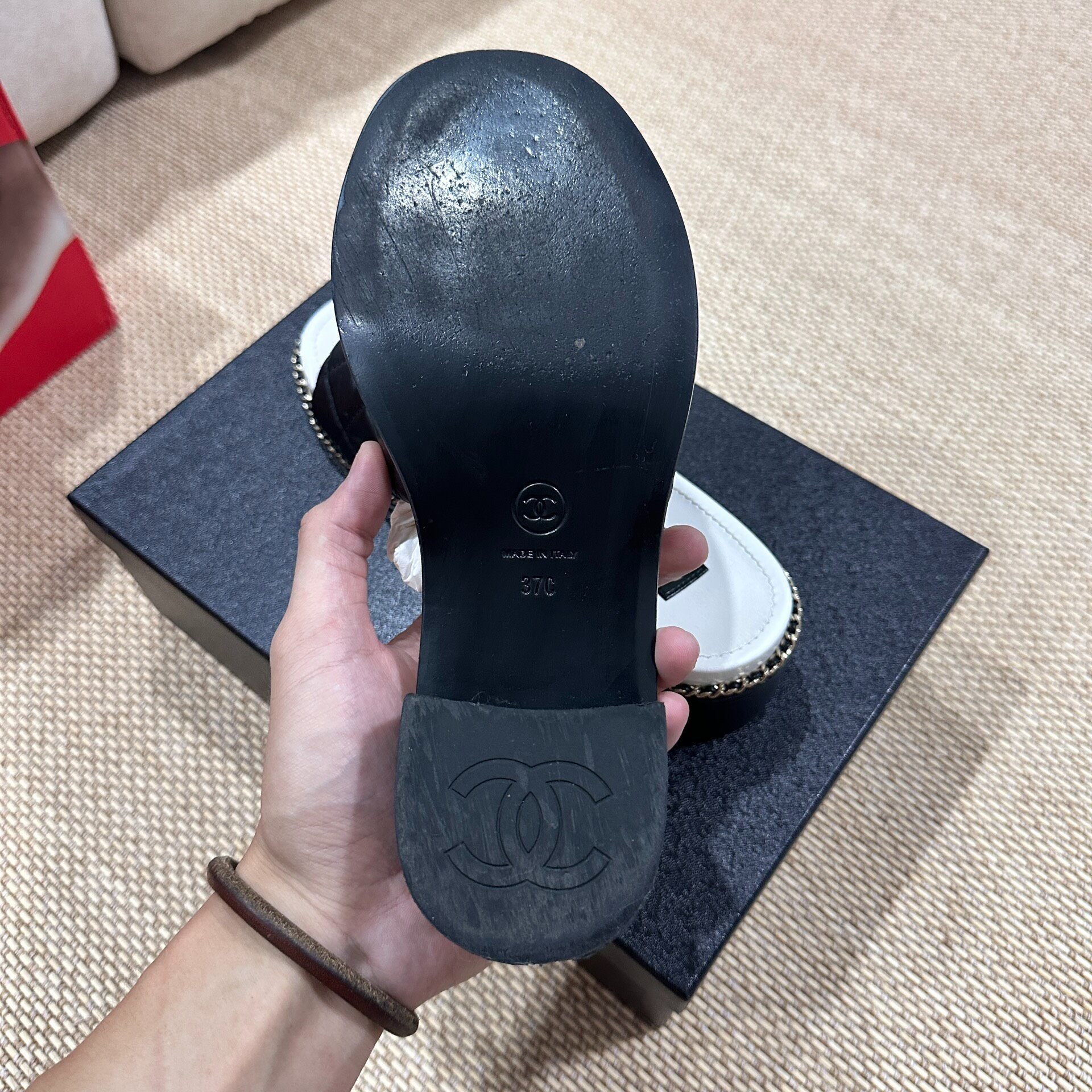 Chanel 25P Black Quilted Slide Sandals — back