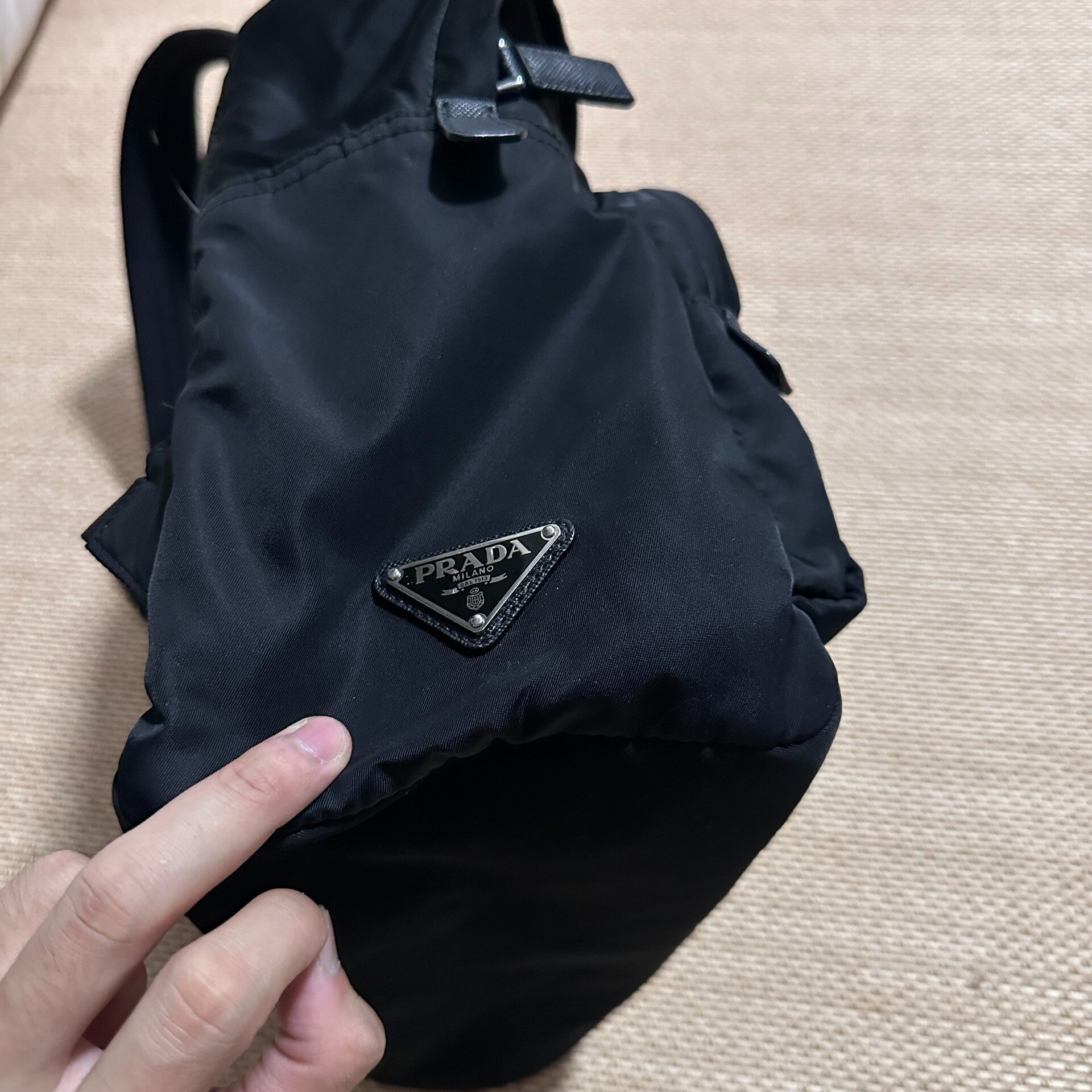 Prada Nylon Triangle Logo Backpack — front