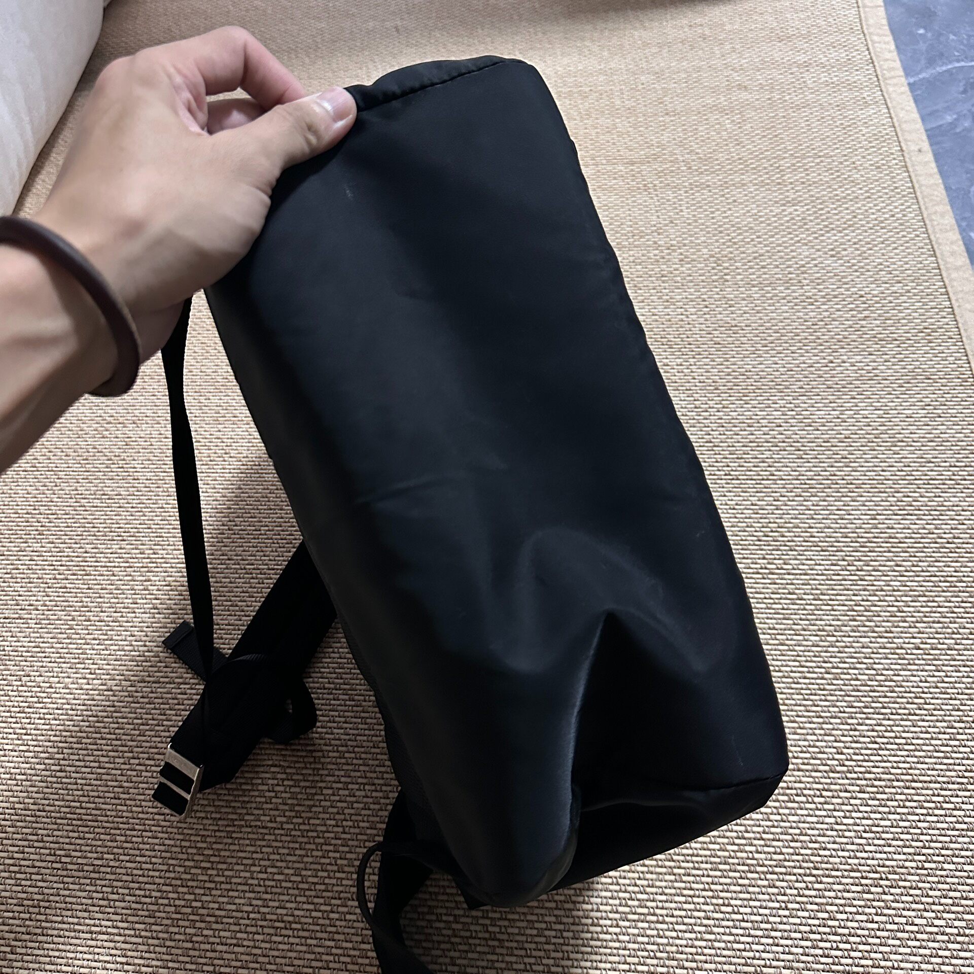 Prada Nylon Triangle Logo Backpack — detail