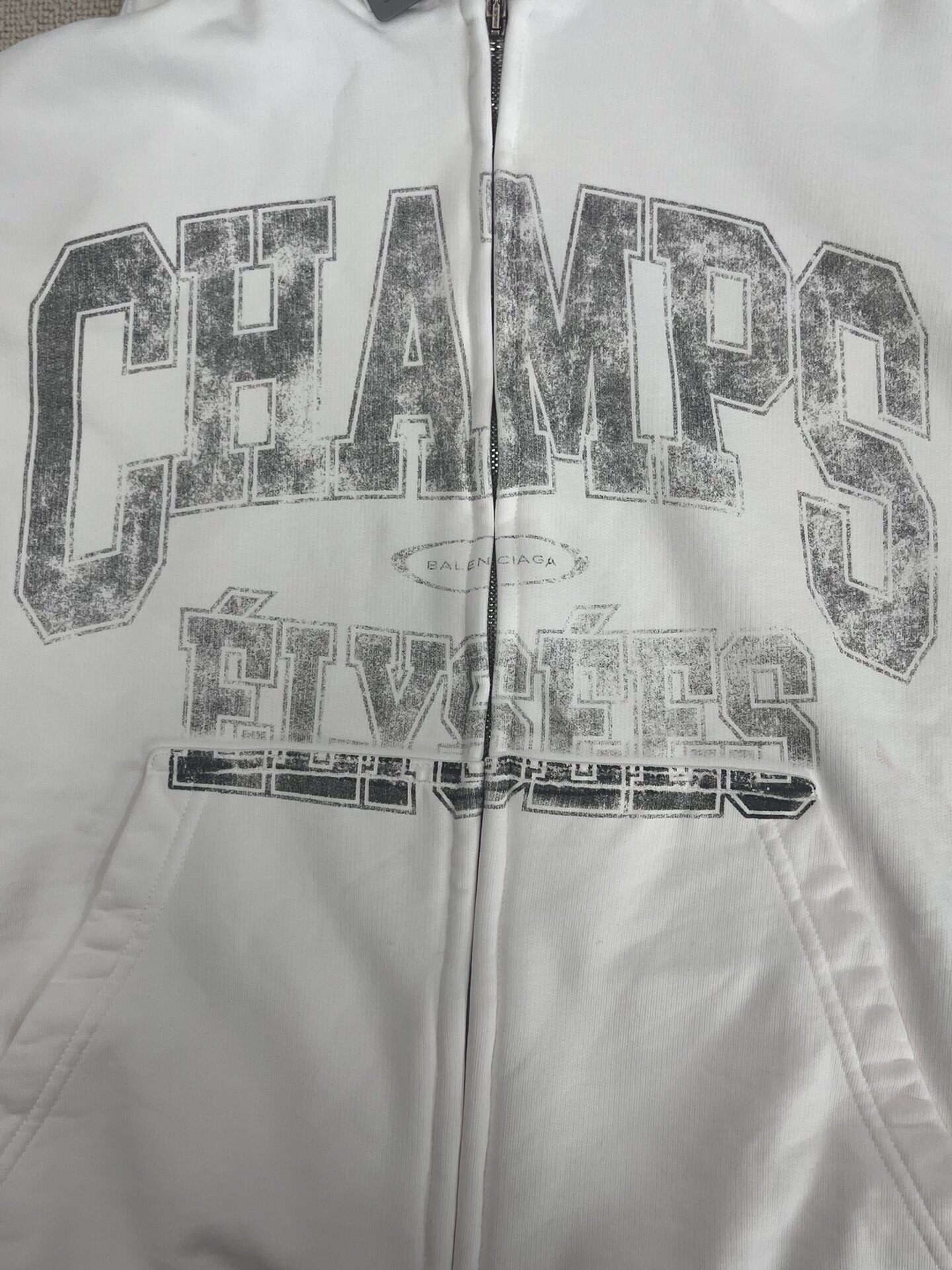 Balenciaga FW24 White Zip-Up Hoodie — detail