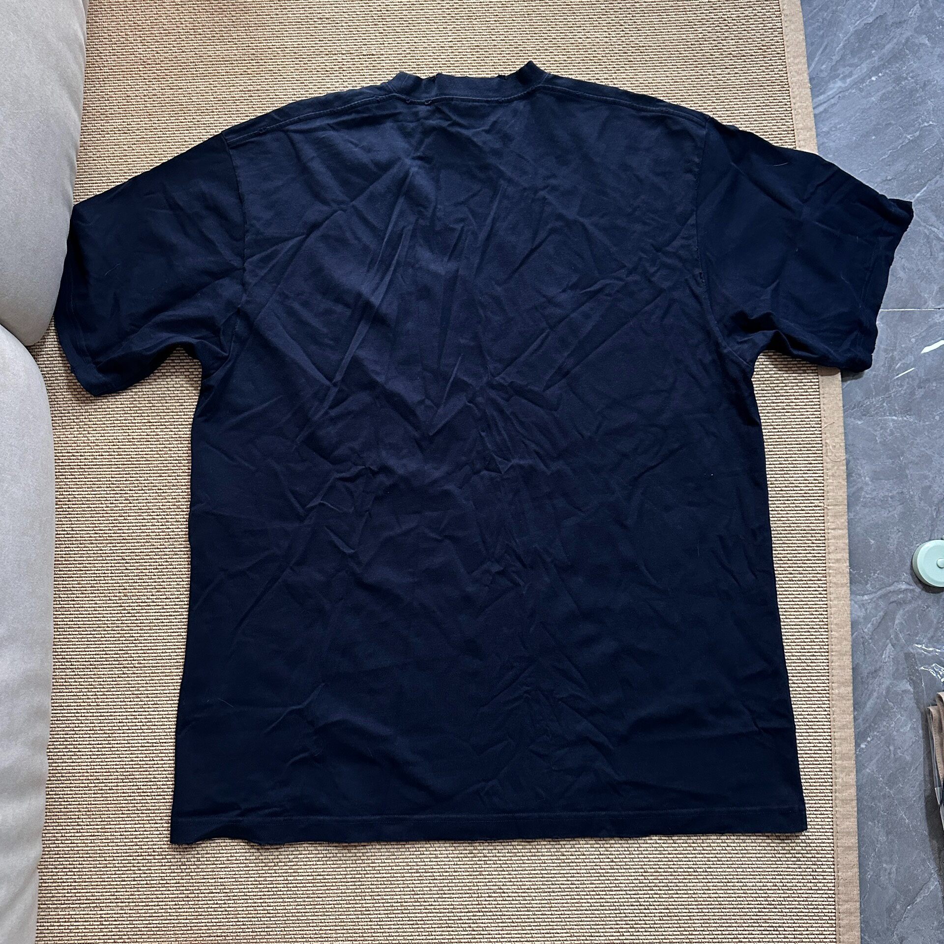 Balenciaga Navy Distressed Short Sleeve Tee — front