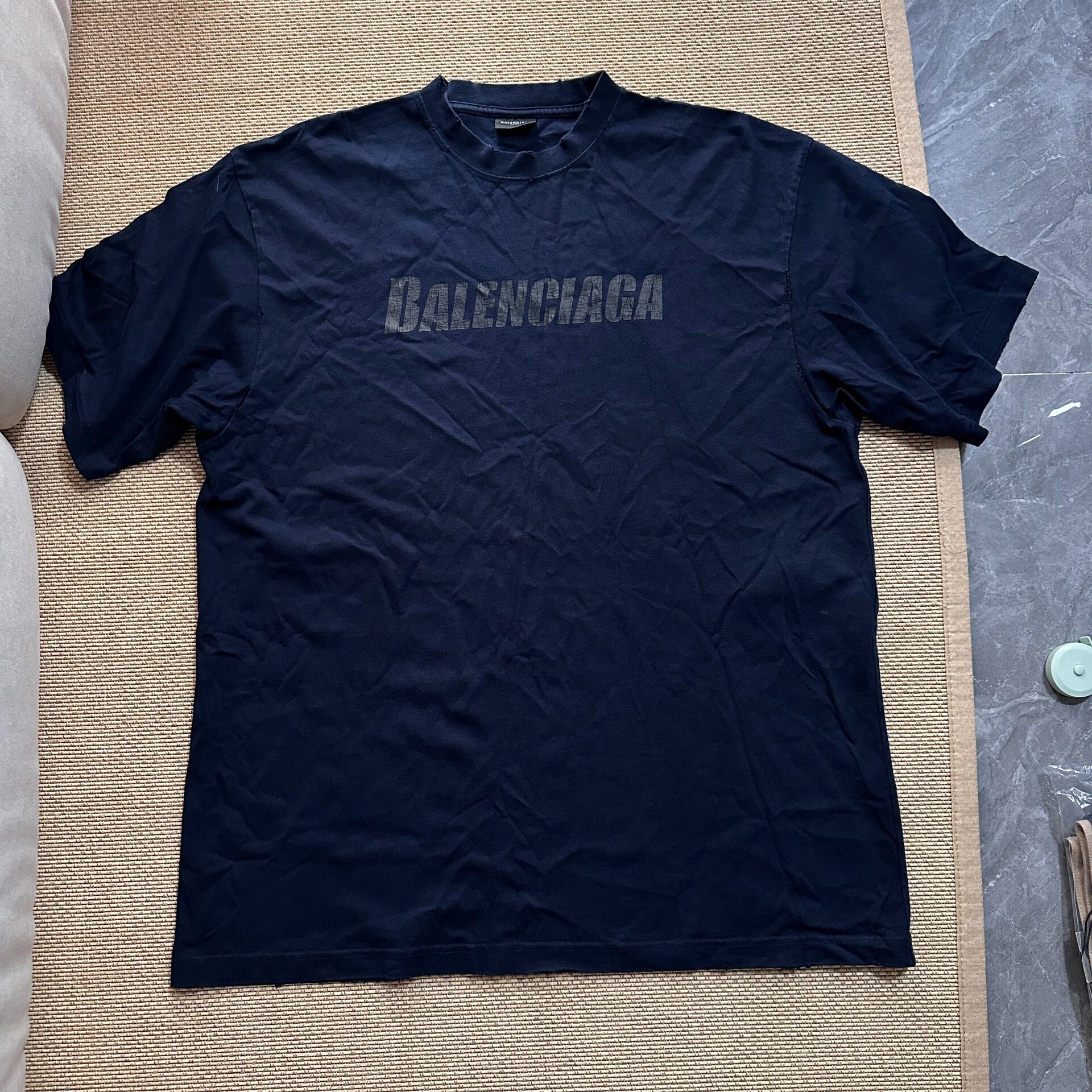 Balenciaga Navy Distressed Short Sleeve Tee