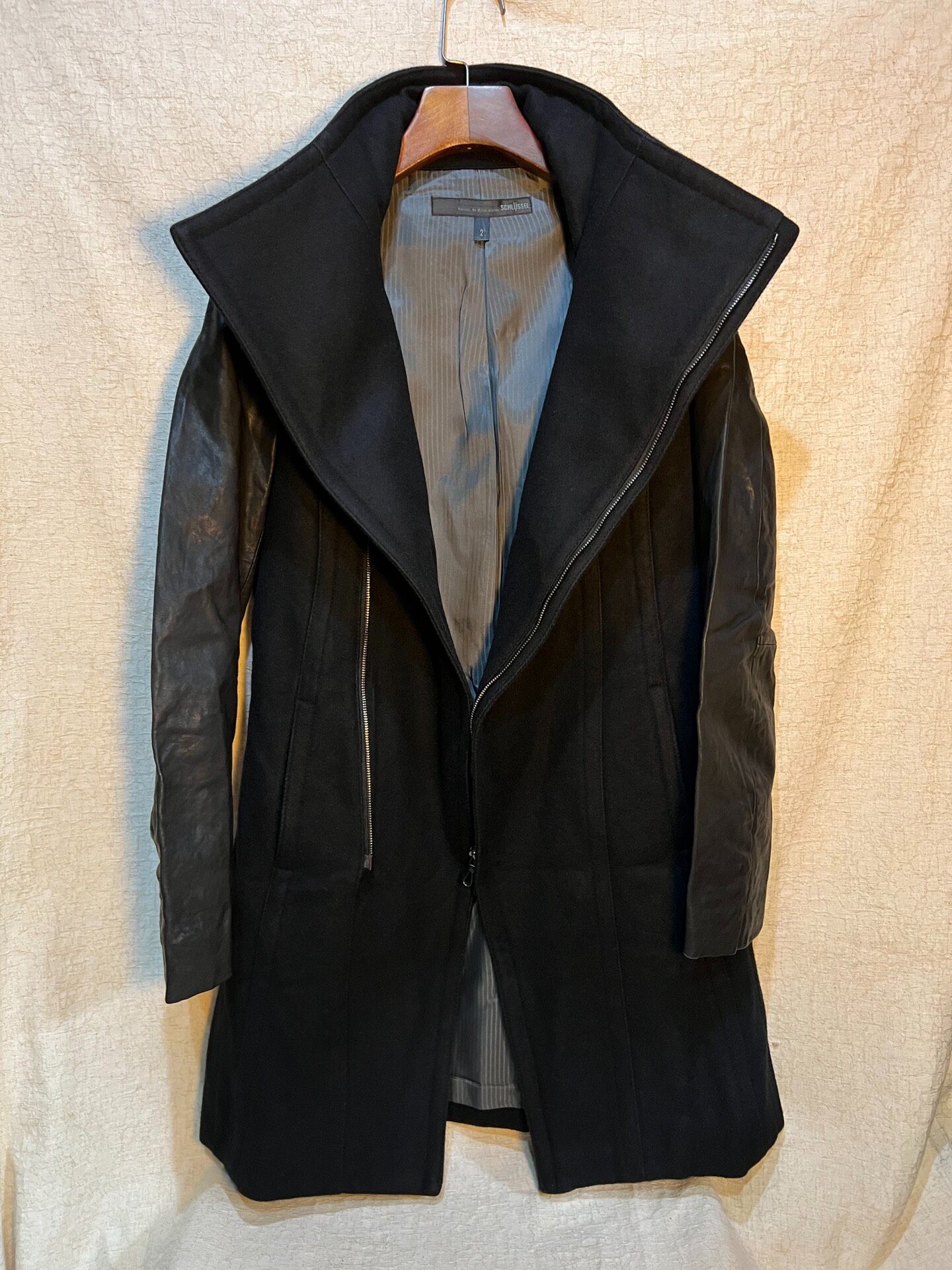 SCHLUSE Avant-Garde Leather Panel Coat — back