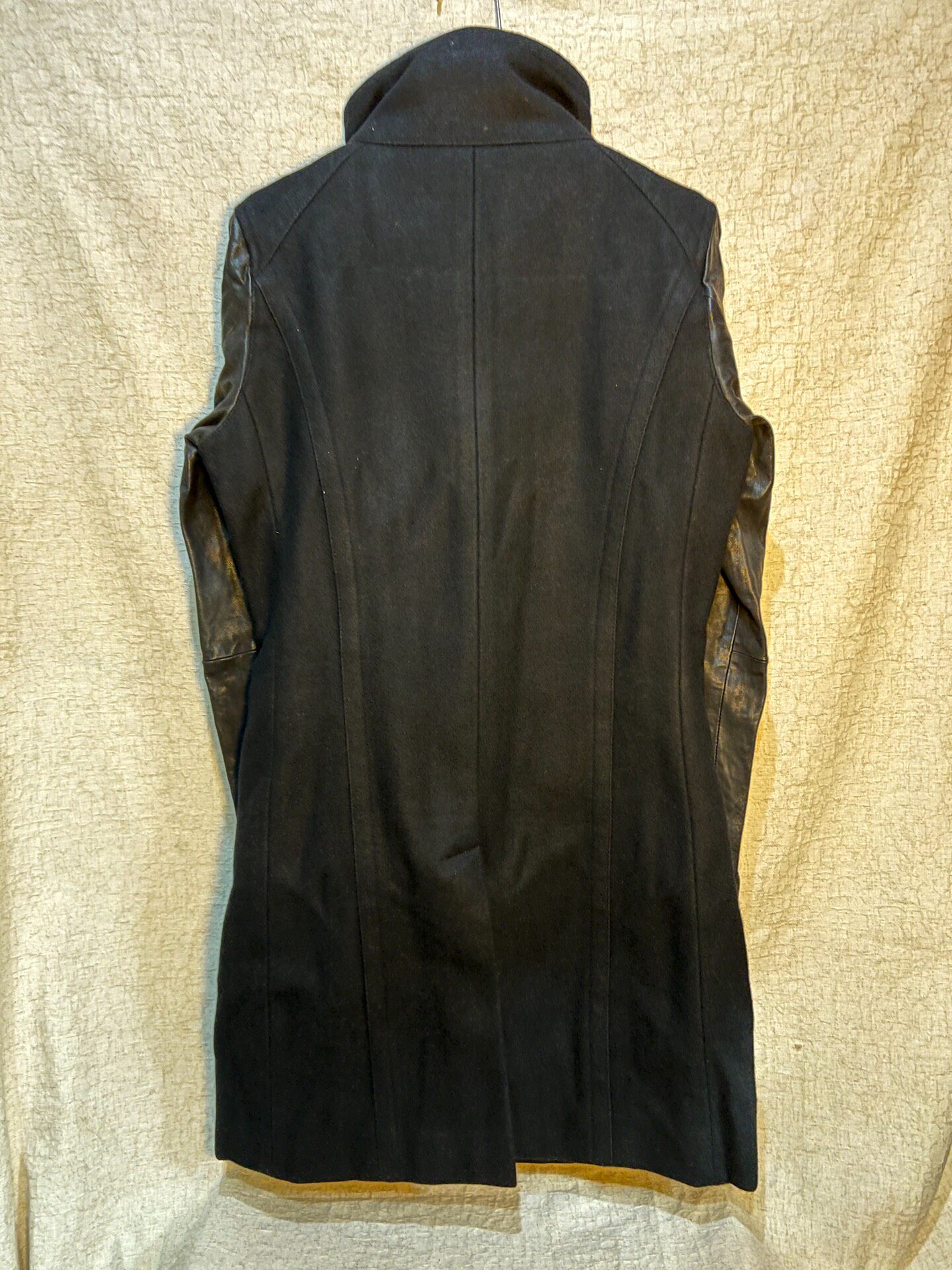 SCHLUSE Avant-Garde Leather Panel Coat — front