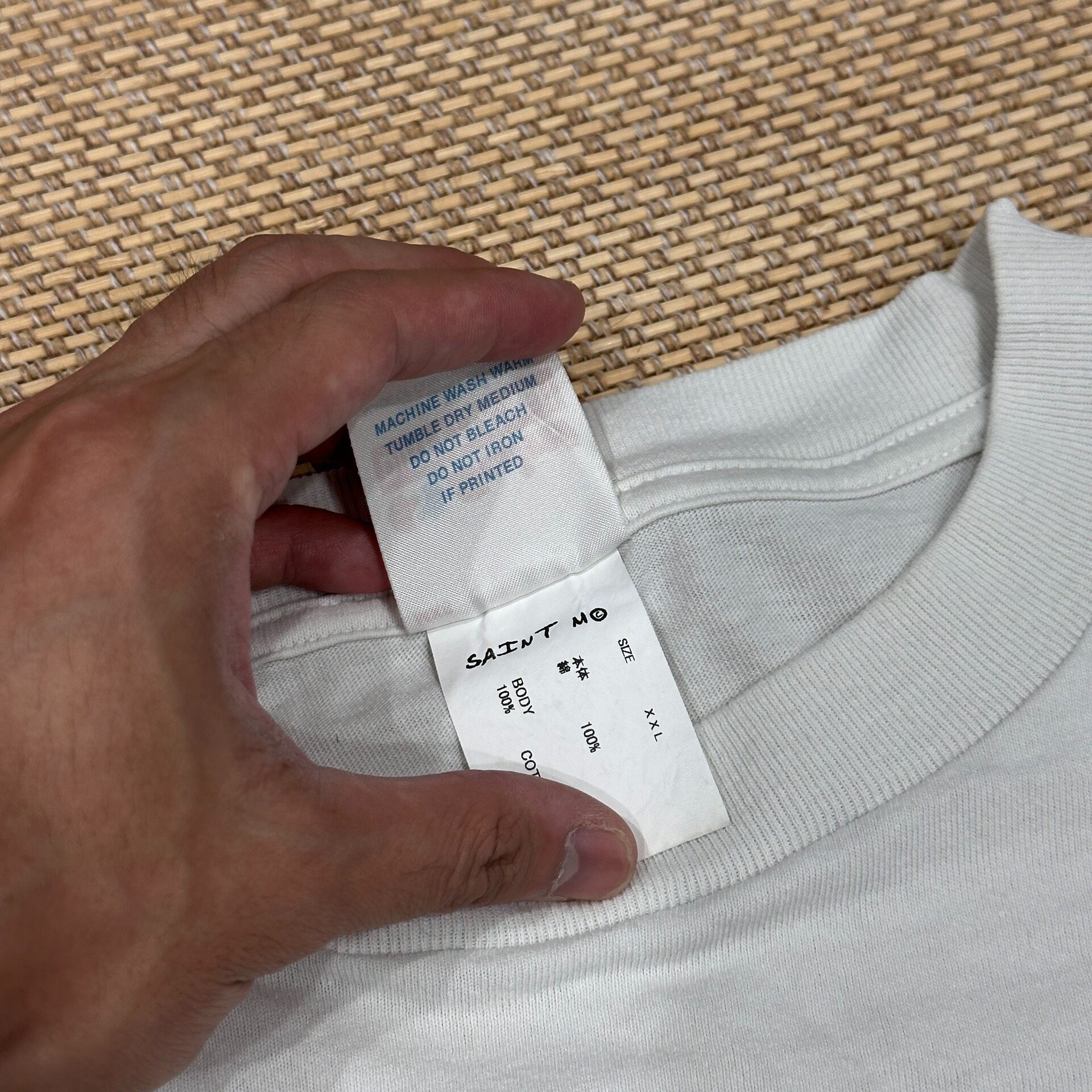 Saint Michael Rainbow Logo White Tee — label