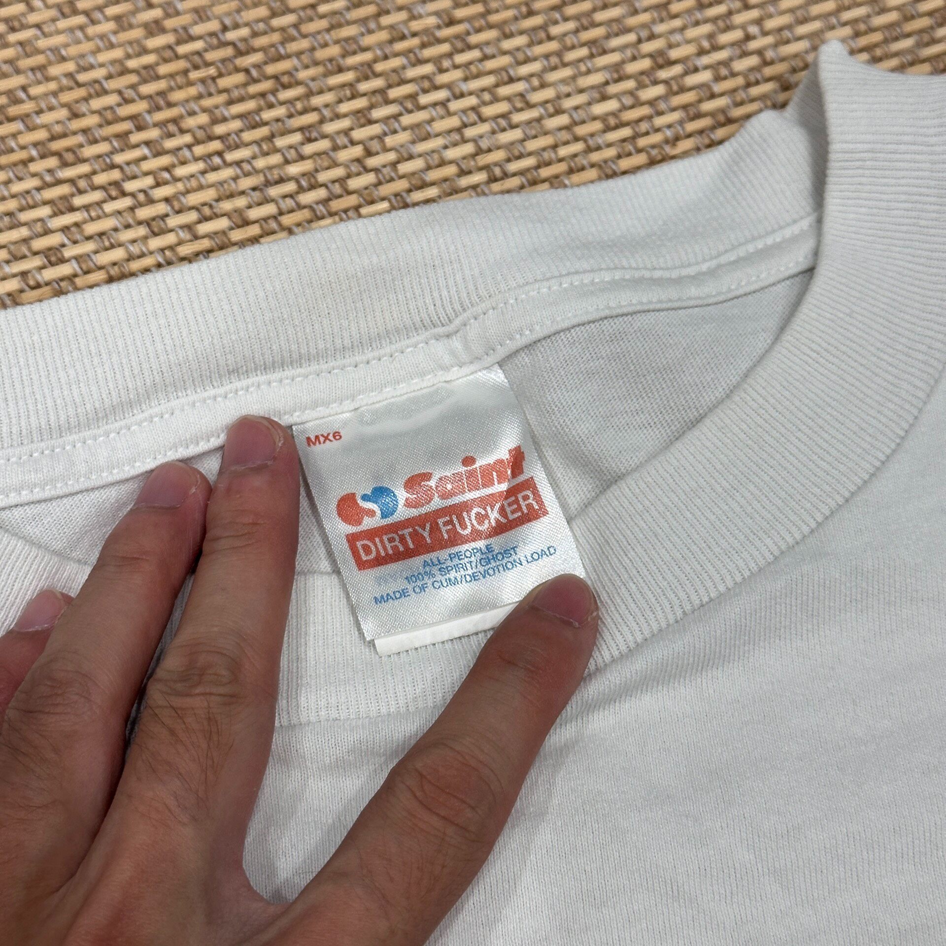 Saint Michael Rainbow Logo White Tee — back