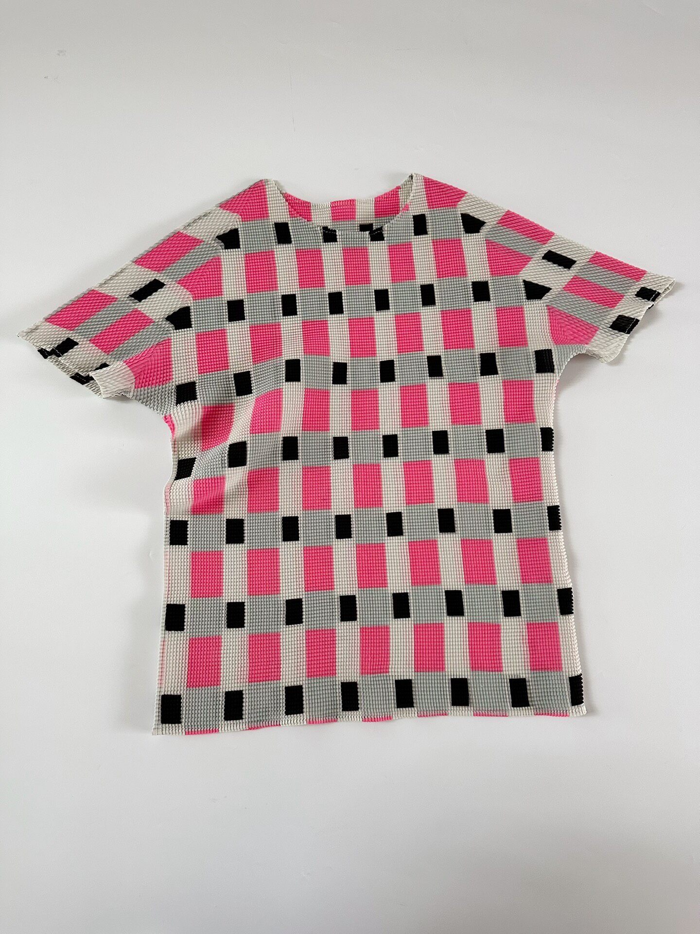 Issey Miyake Pink Check Pleated Top