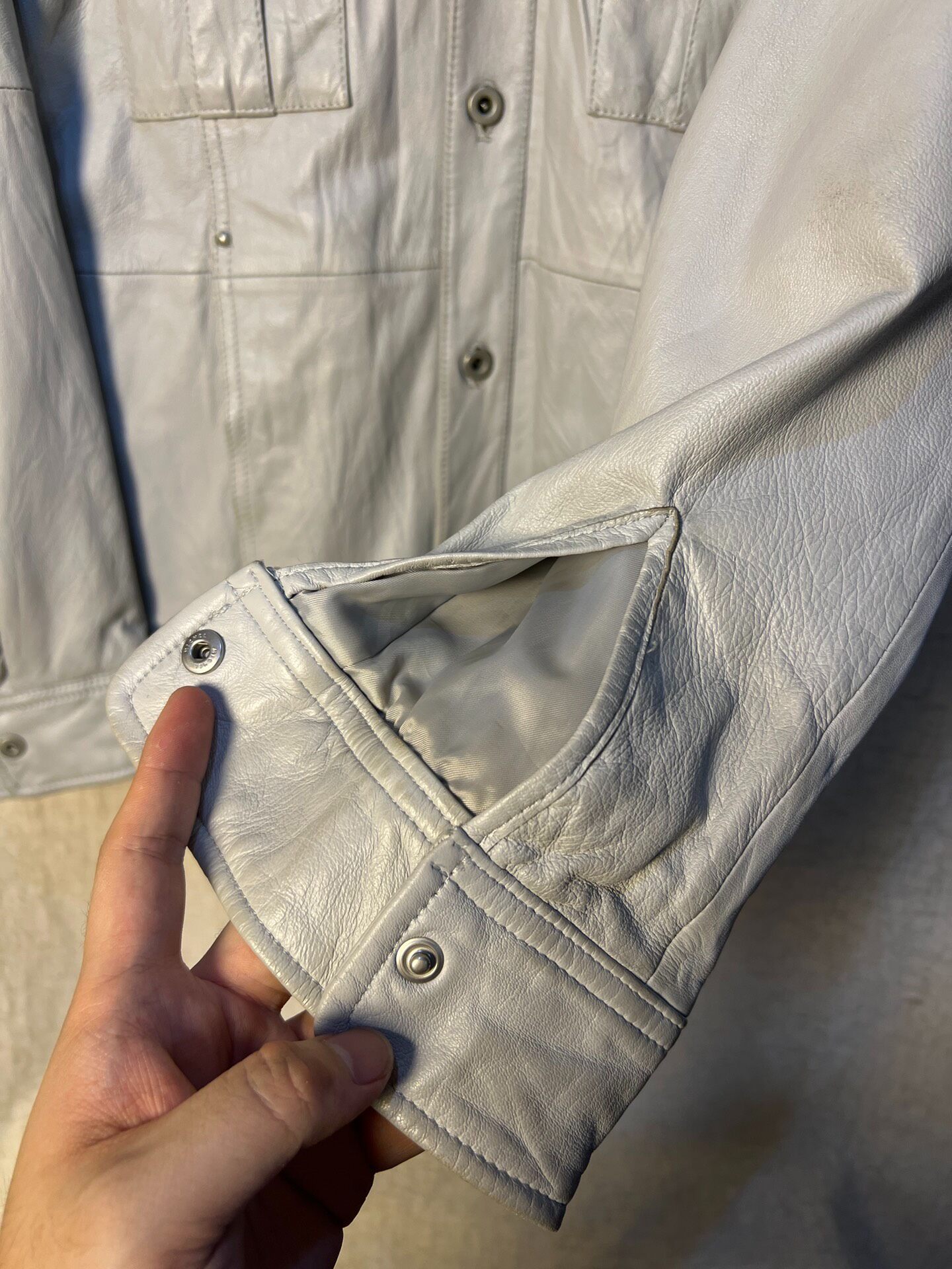 ABHOUSE Vintage Light Gray Leather Shirt — back