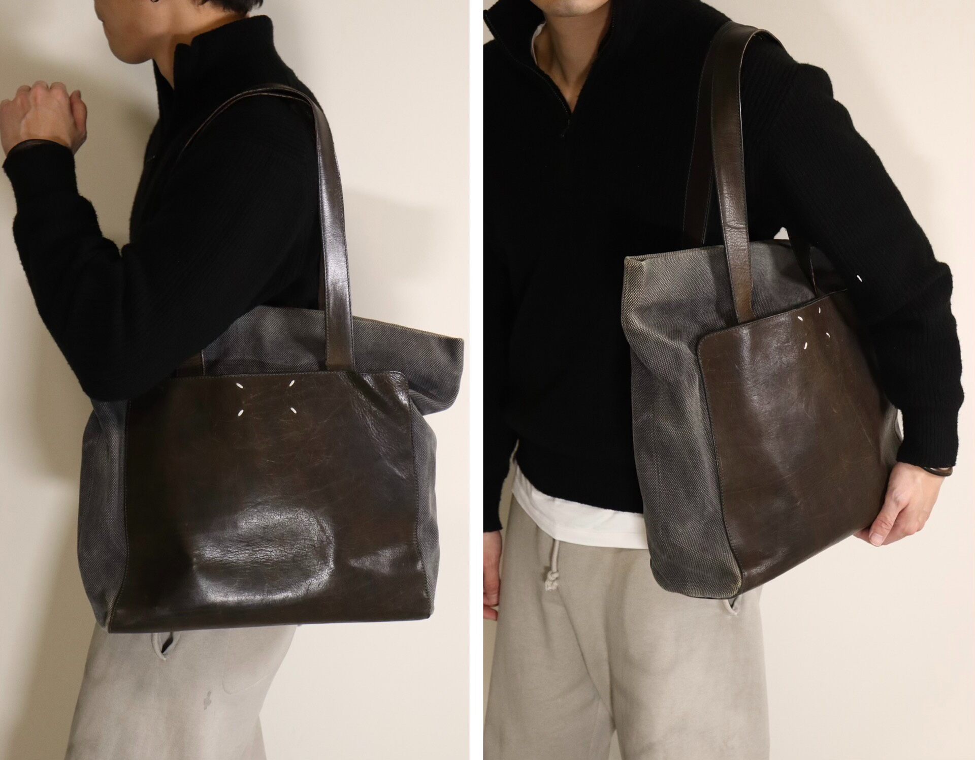 Maison Margiela Canvas Leather Tote Bag — front