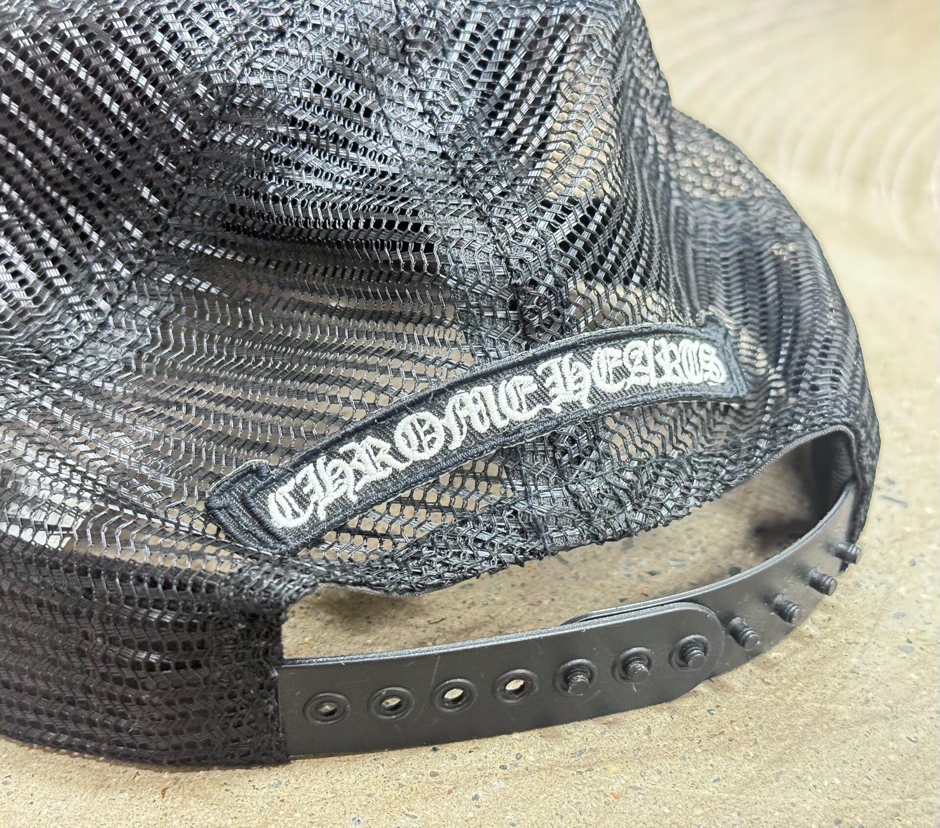Chrome Hearts Black Trucker Cap — label